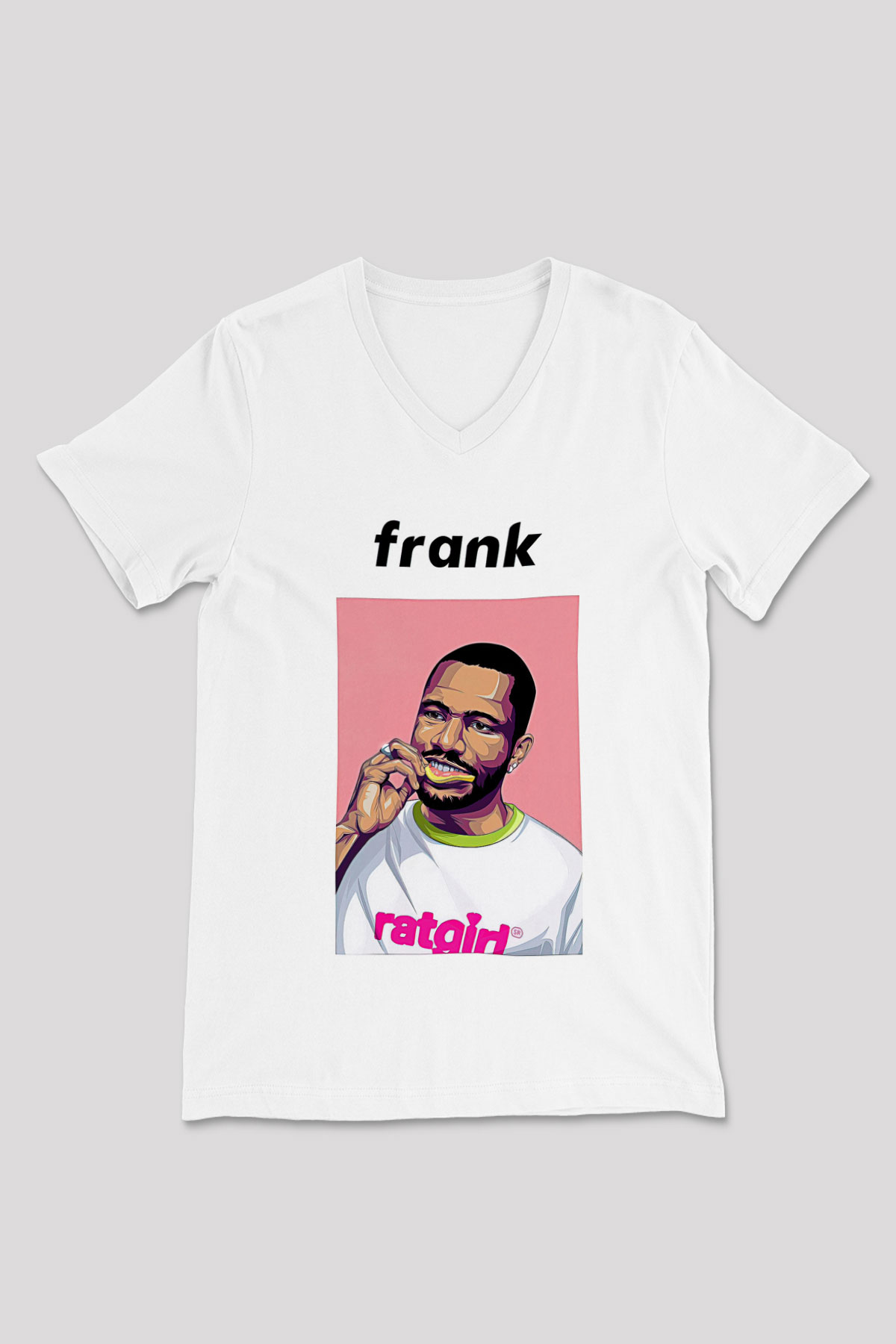 Frank Ocean Baskılı Beyaz Unisex V Yaka Tişört - Tshirt