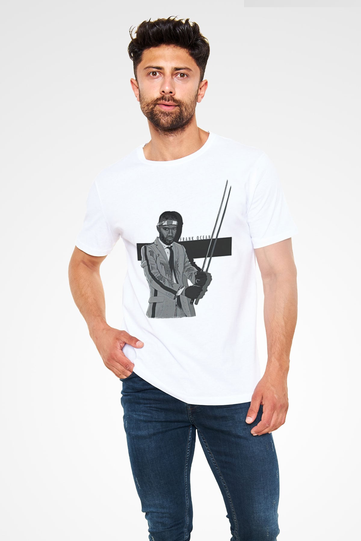 Frank Ocean Baskılı Unisex Beyaz Tişört - Tshirt