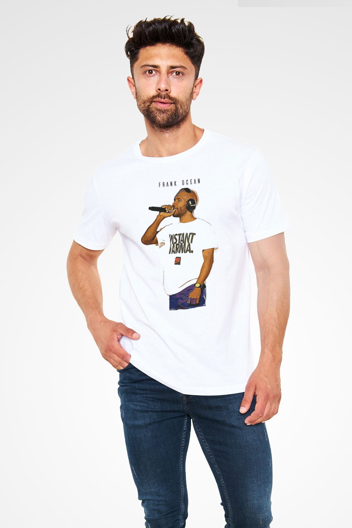 Frank Ocean Baskılı Unisex Beyaz Tişört - Tshirt