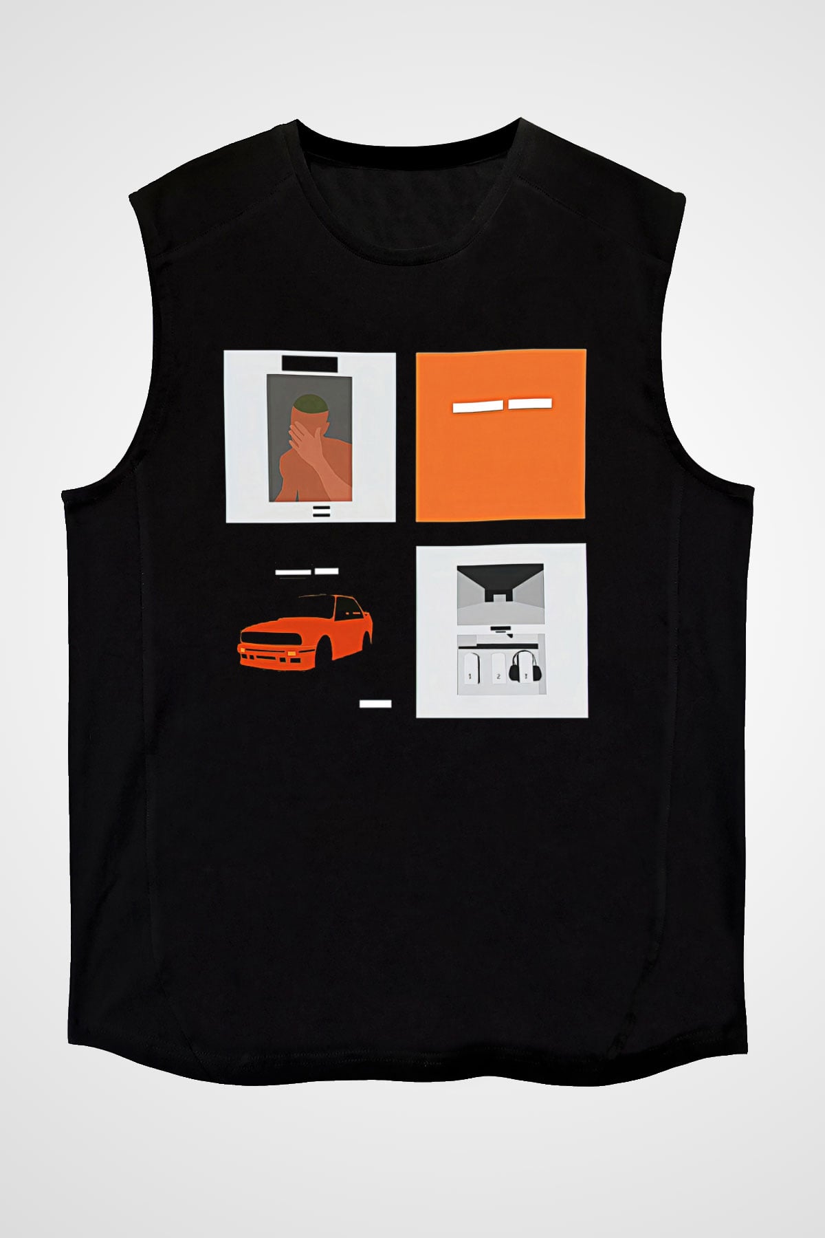 Frank Ocean Baskılı Unisex Siyah Kolsuz Tişört - Tshirt