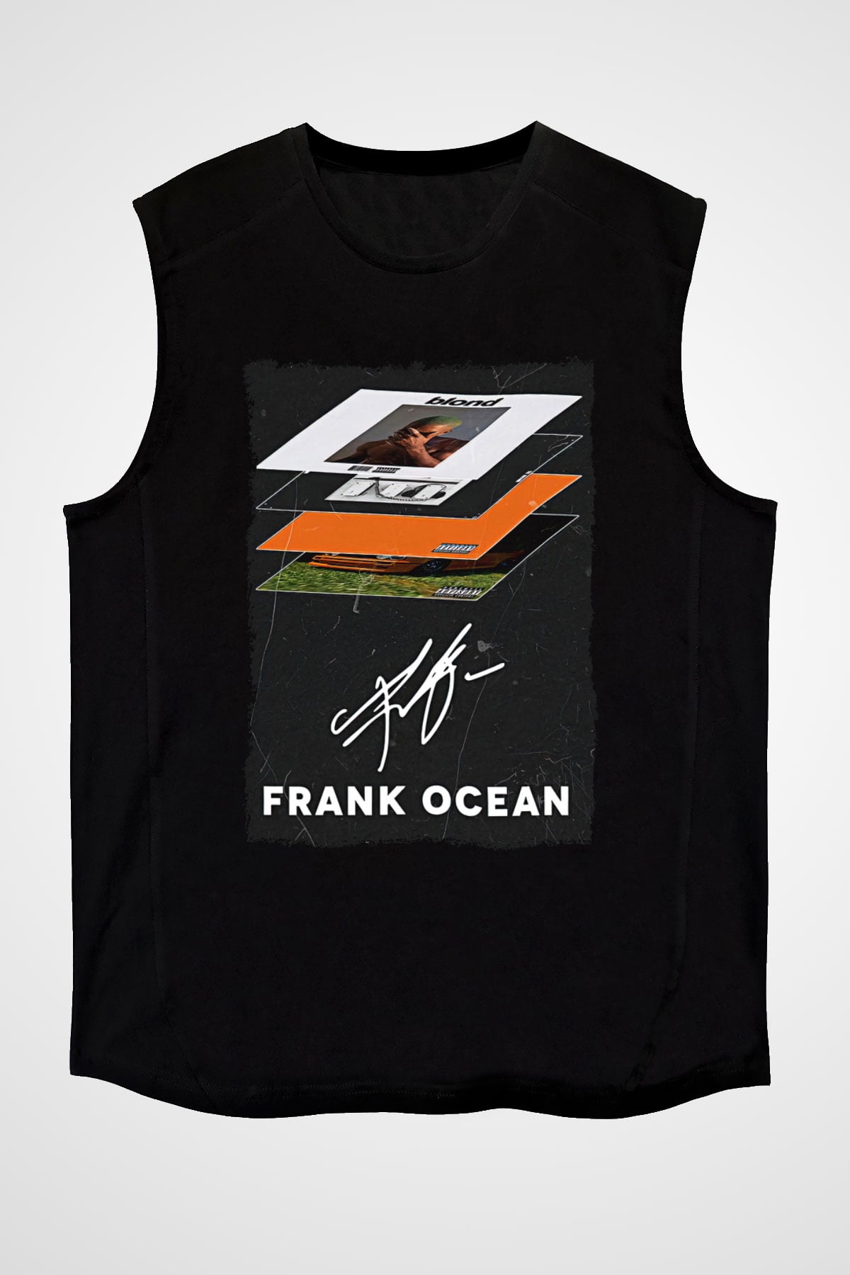 Frank Ocean Baskılı Unisex Siyah Kolsuz Tişört - Tshirt