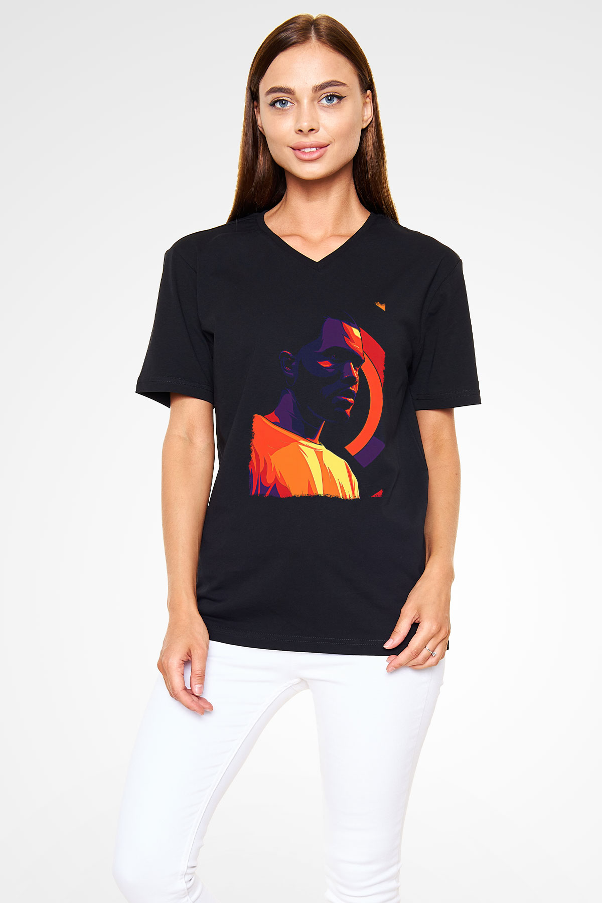 Frank Ocean Baskılı Unisex Siyah V Yaka Tişört - Tshirt
