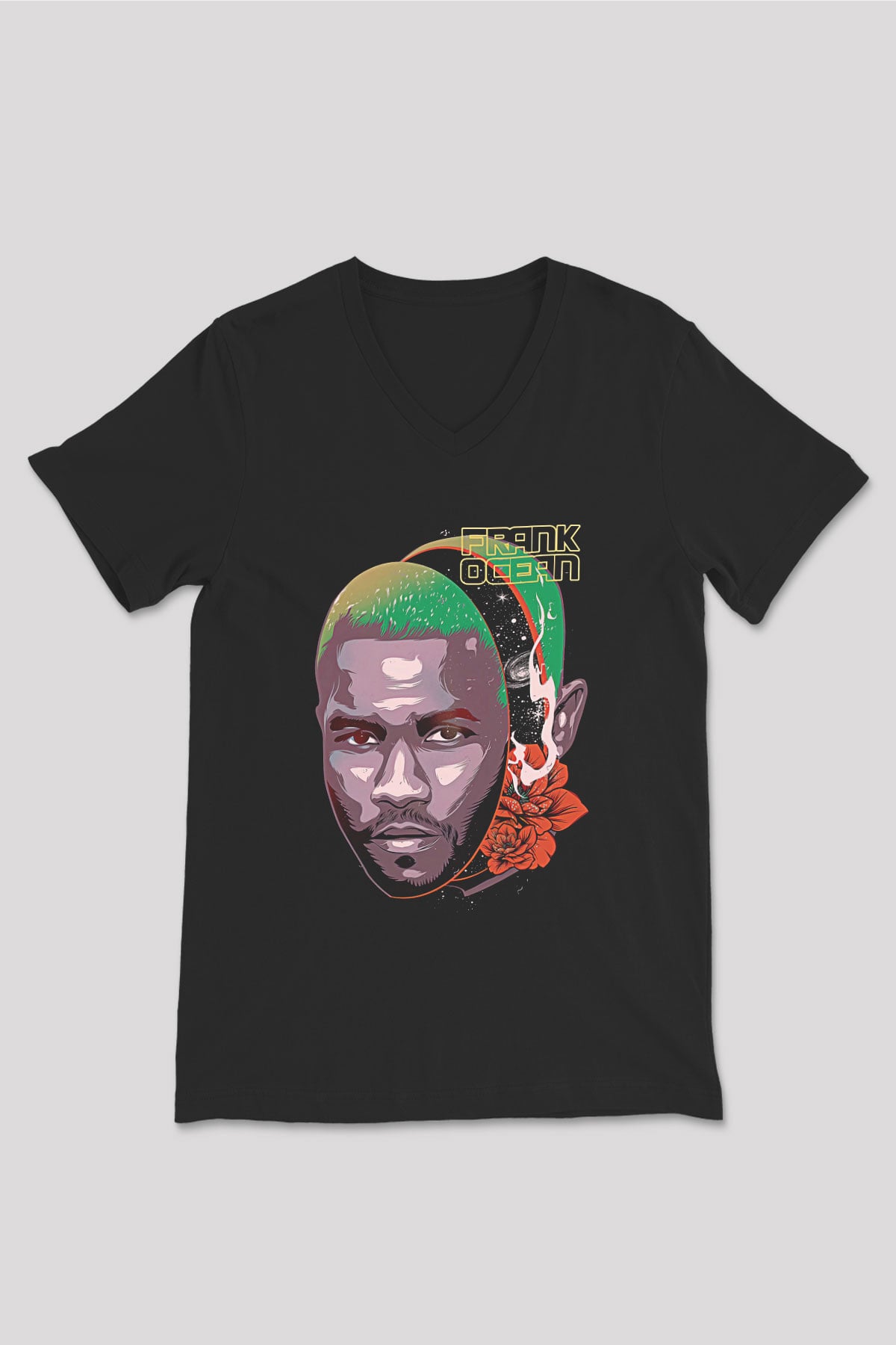 Frank Ocean Baskılı Unisex Siyah V Yaka Tişört - Tshirt