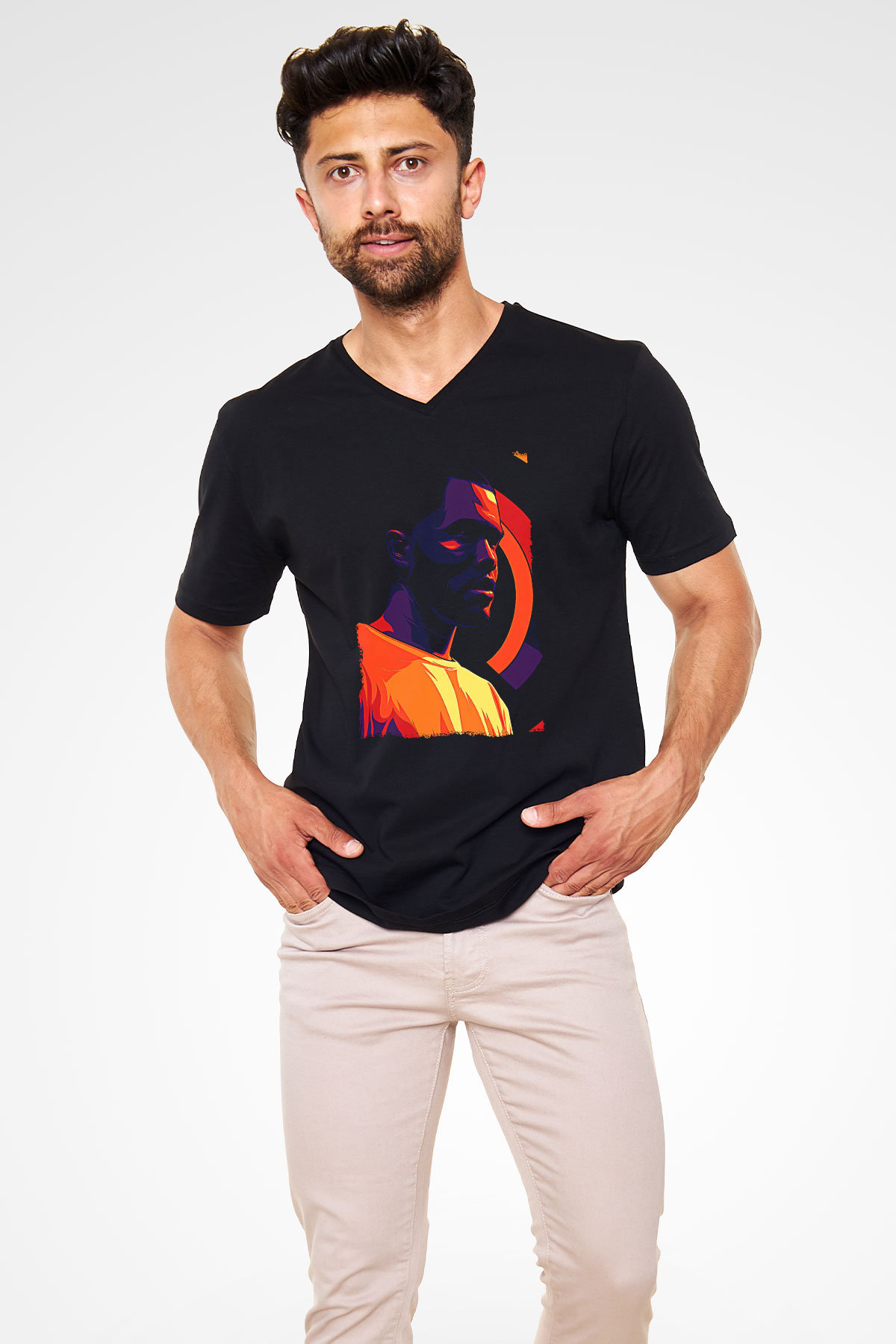 Frank Ocean Baskılı Unisex Siyah V Yaka Tişört - Tshirt