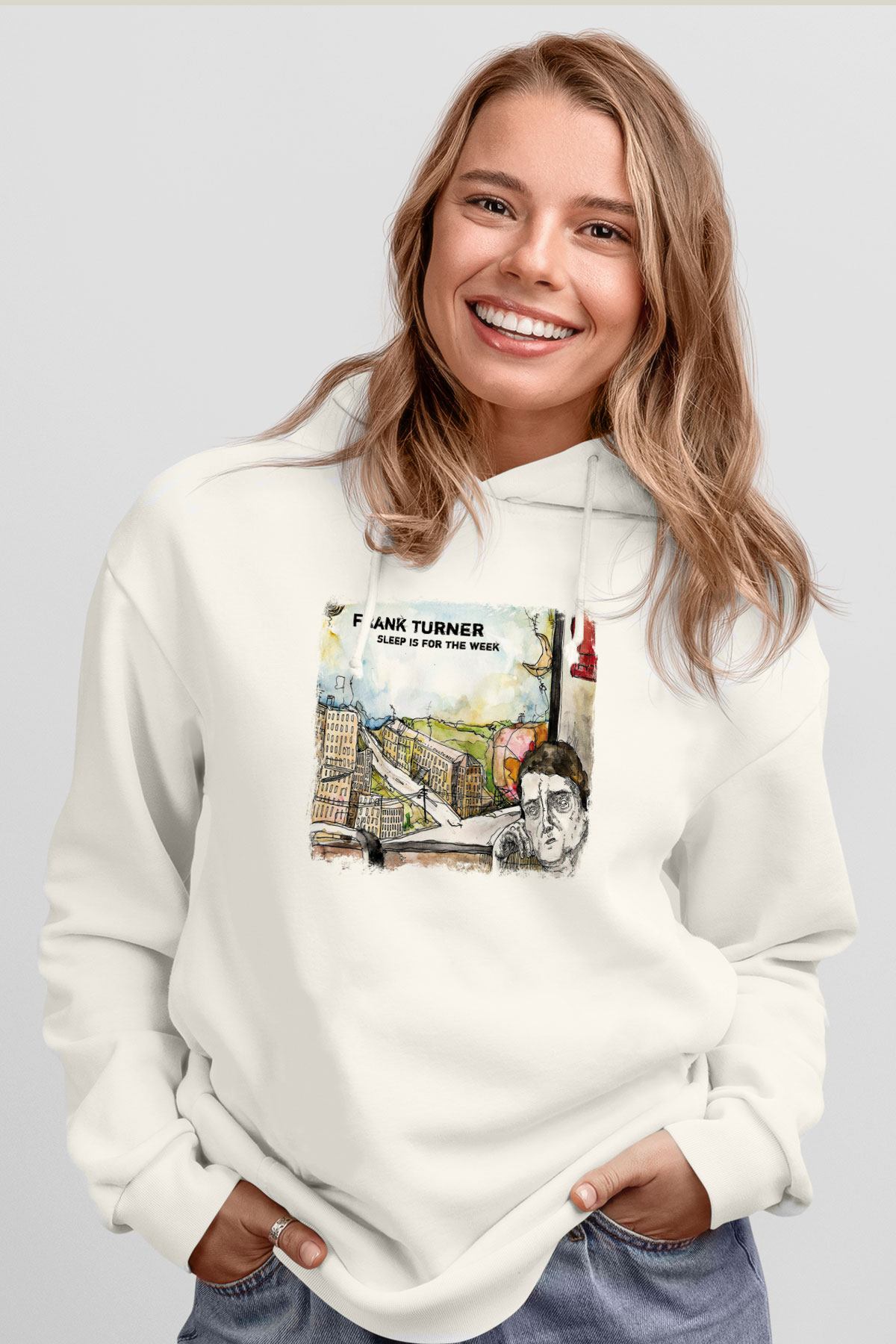Frank Turner Baskılı Unisex Beyaz Hoodie