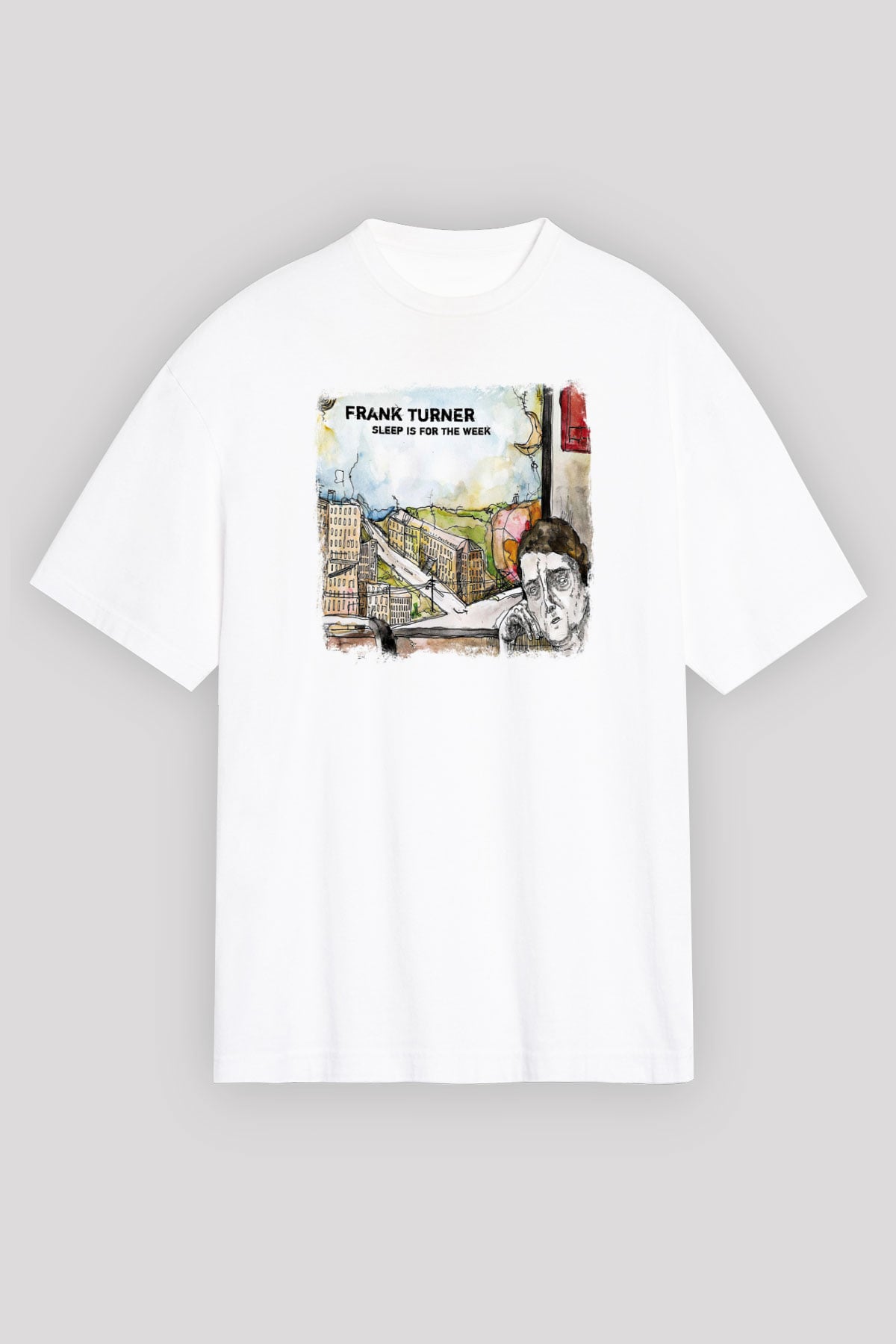 Frank Turner Baskılı Unisex Beyaz Oversize Tişört