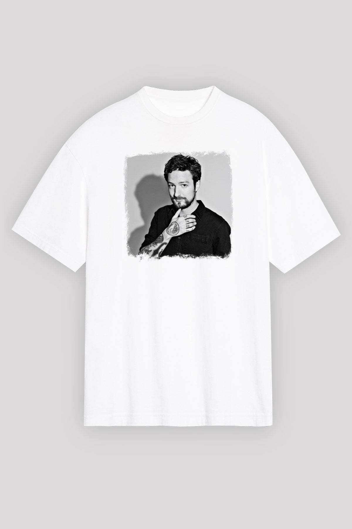 Frank Turner Baskılı Unisex Beyaz Oversize Tişört