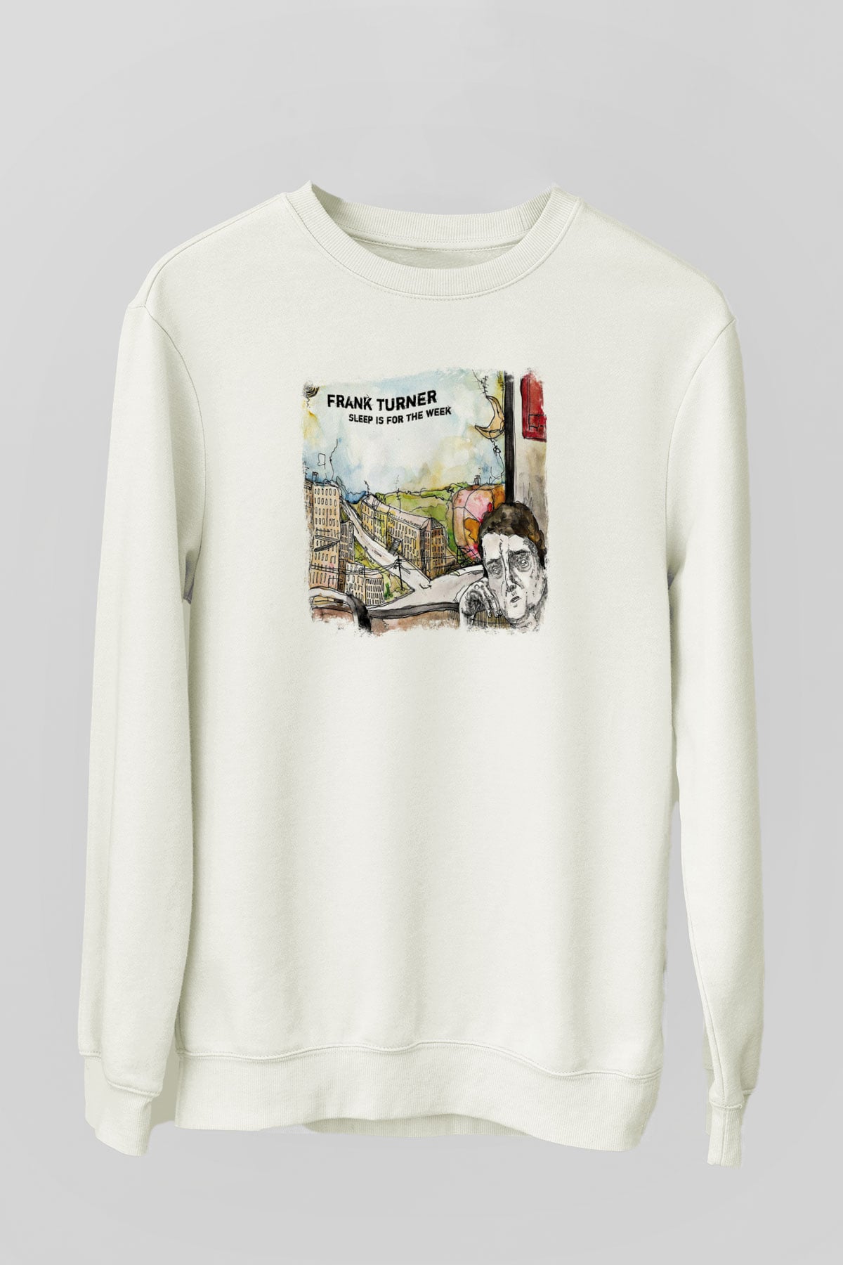 Frank Turner Baskılı Unisex Beyaz Sweatshirt