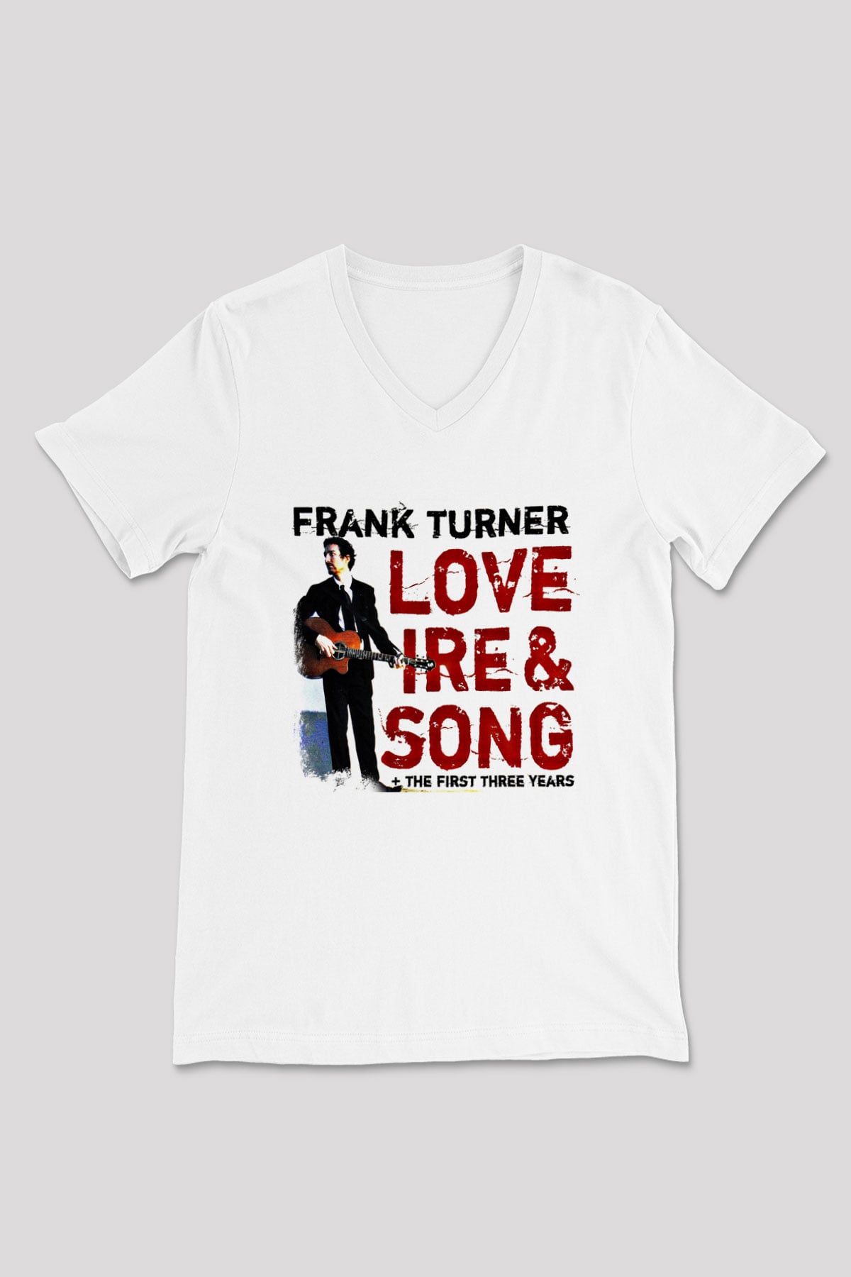 Frank Turner Baskılı Unisex Beyaz V Yaka Tişört