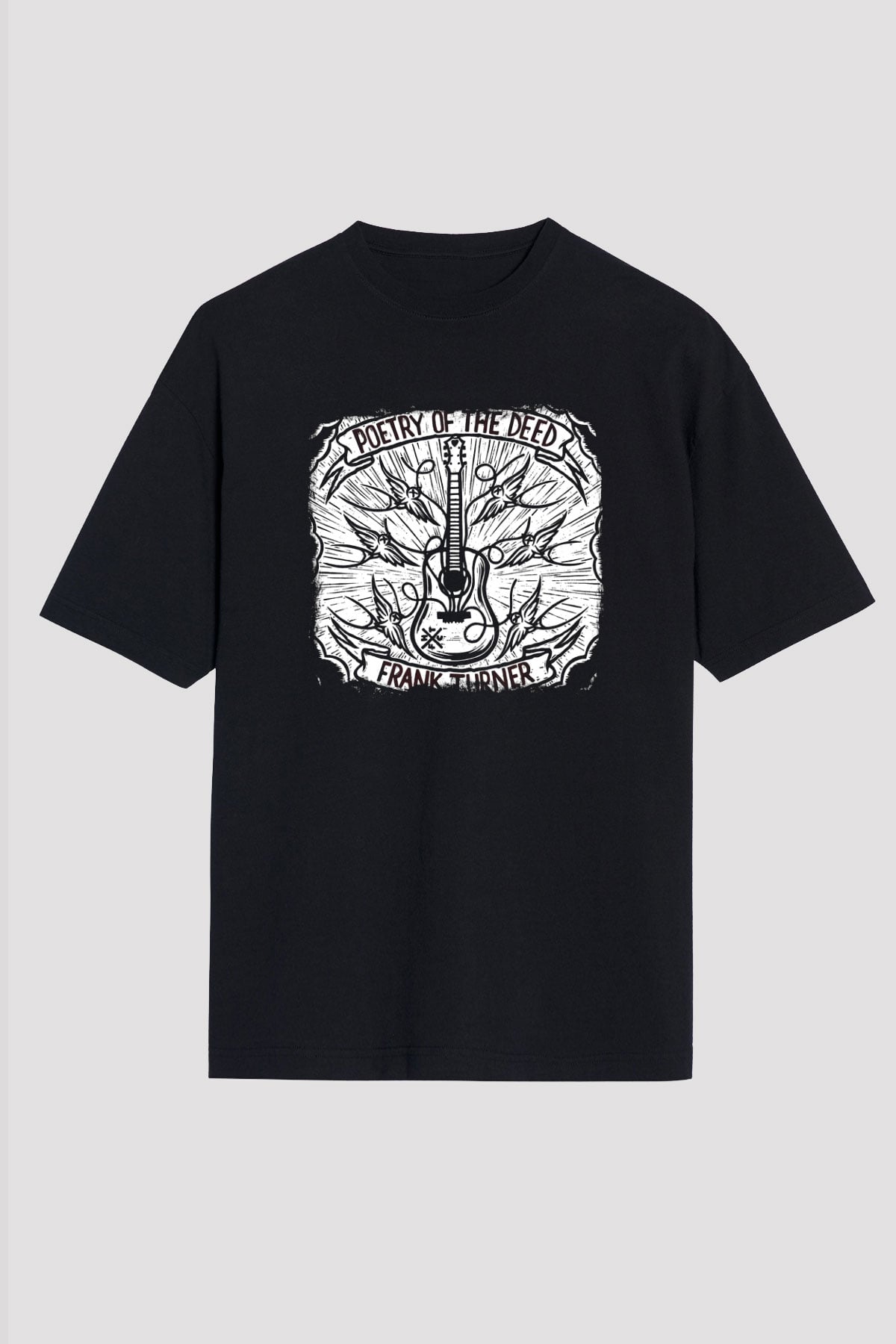 Frank Turner Baskılı Unisex Siyah Oversize Tişört