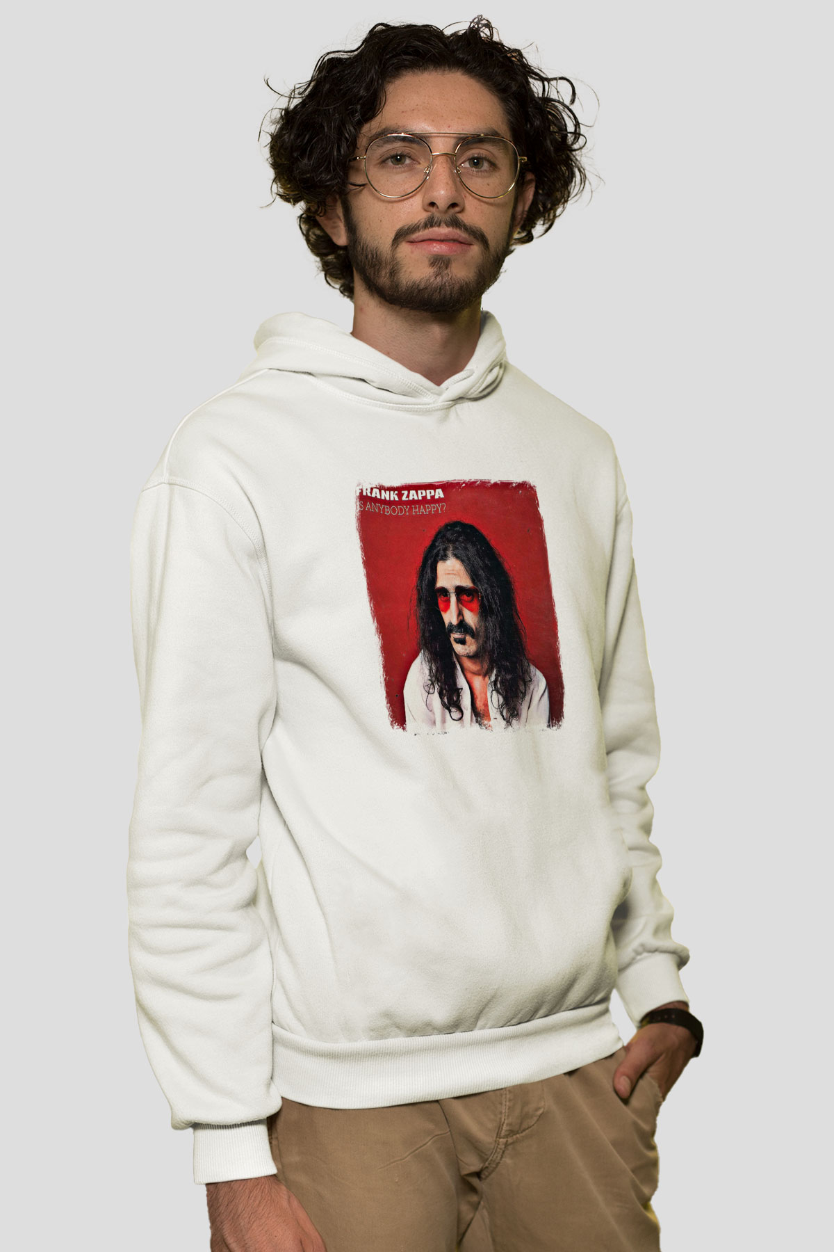 Frank Zappa Baskılı Unisex Beyaz Hoodie