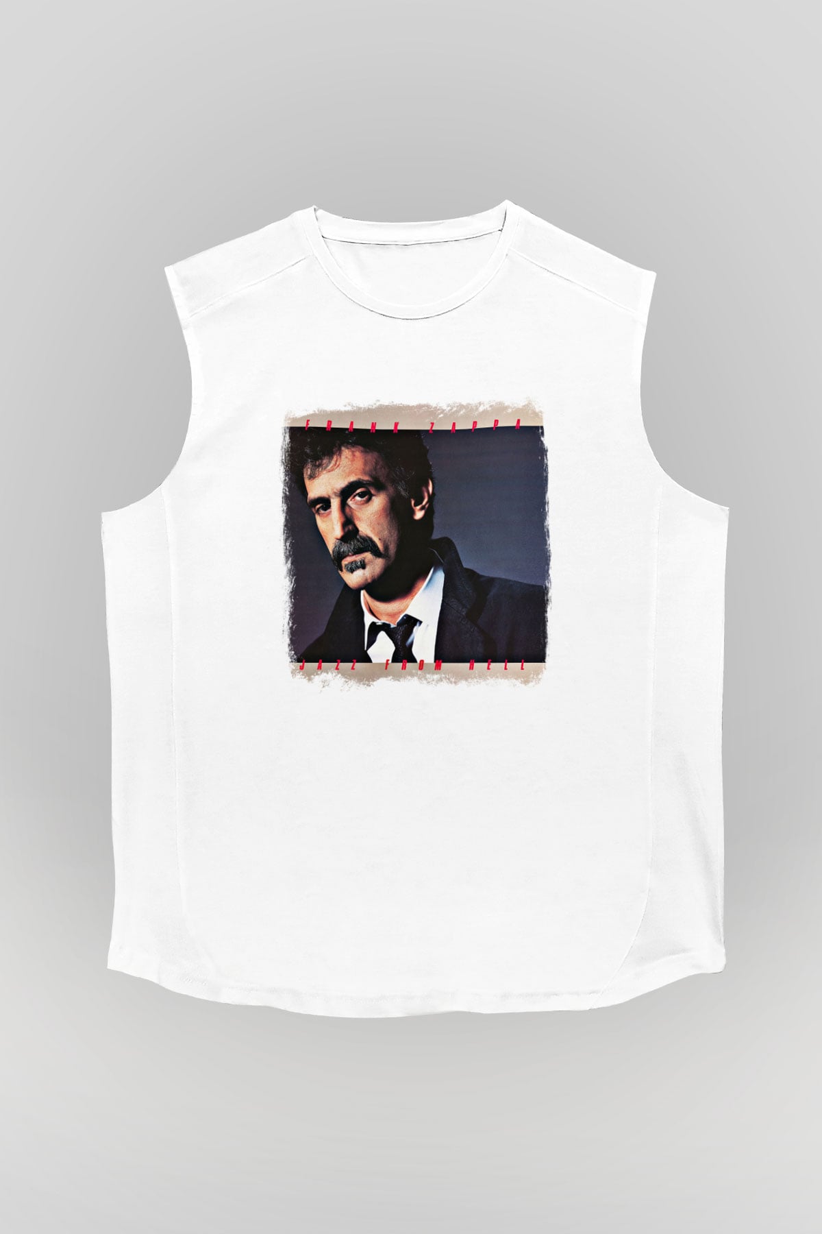Frank Zappa Baskılı Unisex Beyaz Kolsuz Tişört