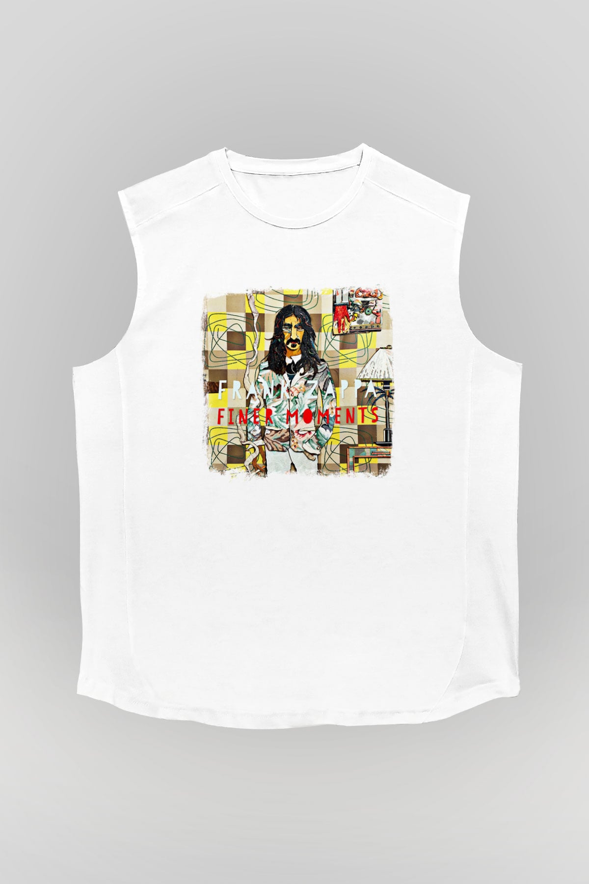 Frank Zappa Baskılı Unisex Beyaz Kolsuz Tişört