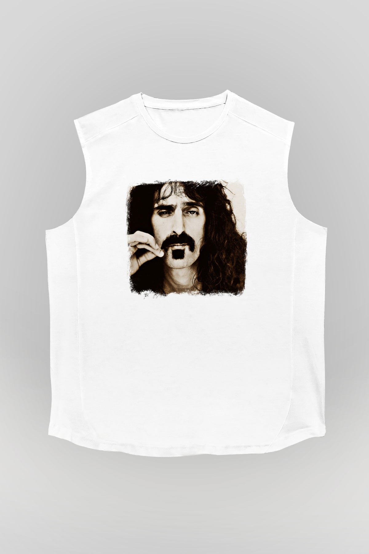 Frank Zappa Baskılı Unisex Beyaz Kolsuz Tişört