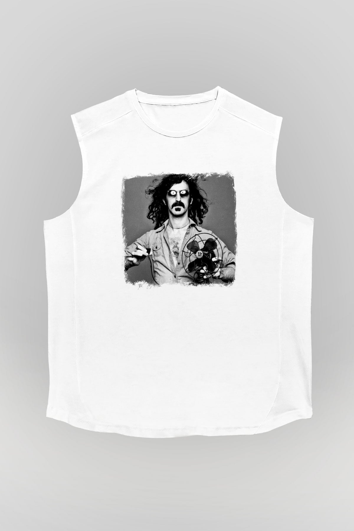 Frank Zappa Baskılı Unisex Beyaz Kolsuz Tişört