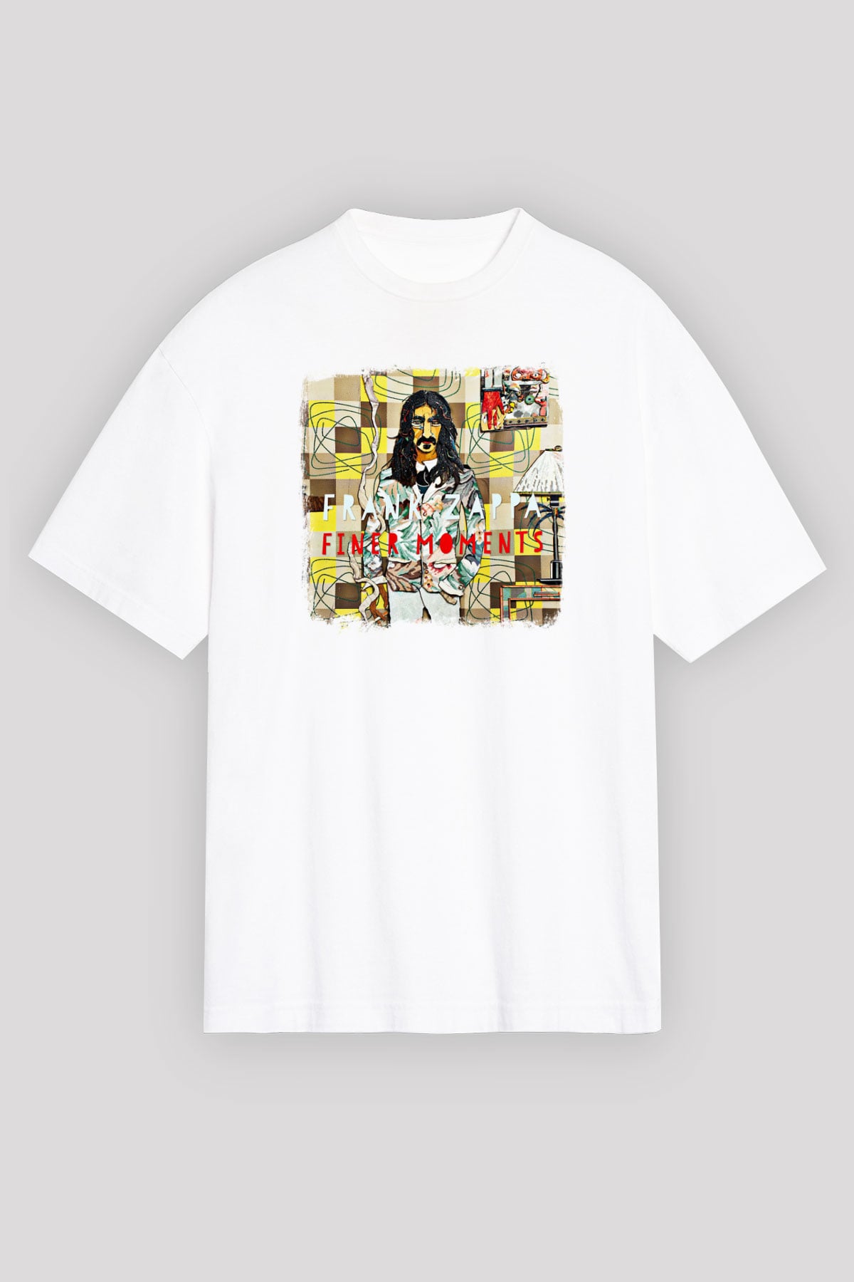 Frank Zappa Baskılı Unisex Beyaz Oversize Tişört