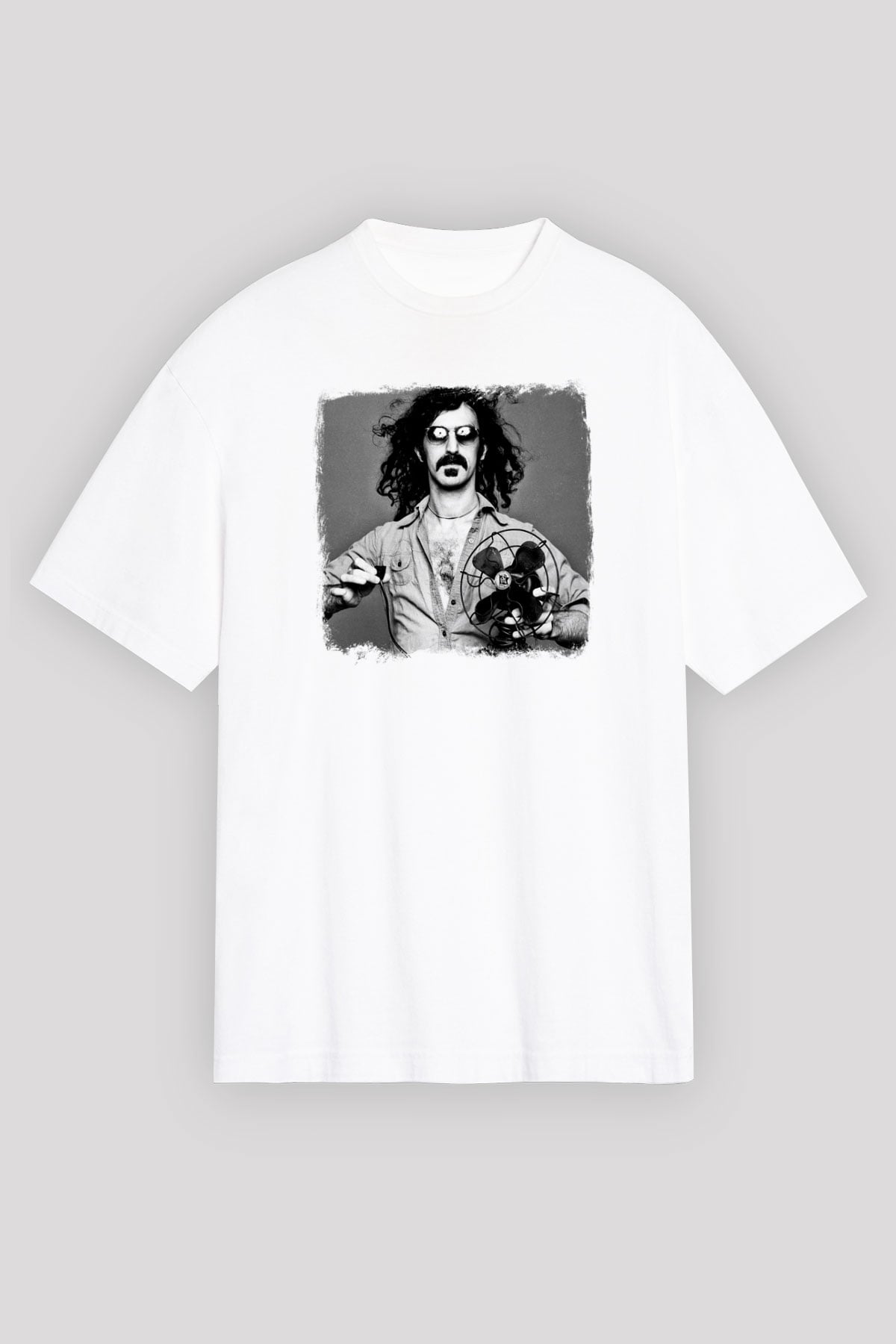 Frank Zappa Baskılı Unisex Beyaz Oversize Tişört