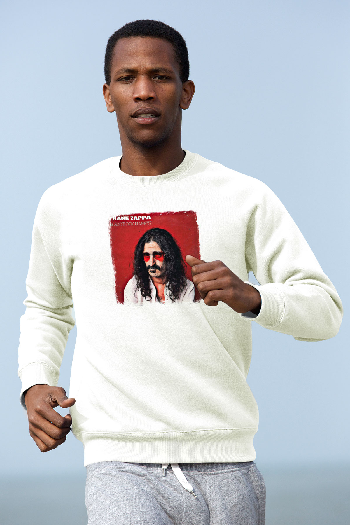 Frank Zappa Baskılı Unisex Beyaz Sweatshirt