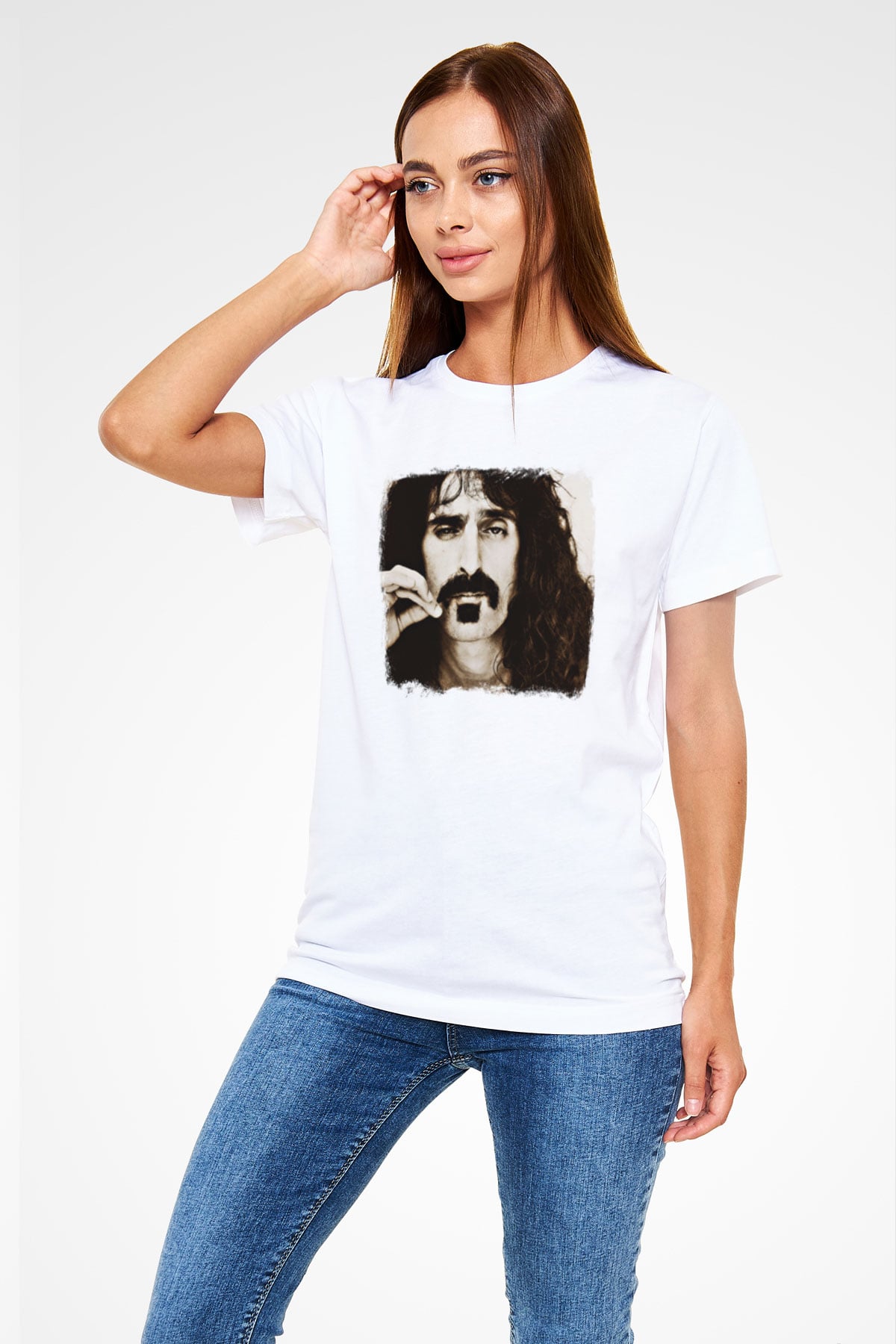 Frank Zappa Baskılı Unisex Beyaz Tişört