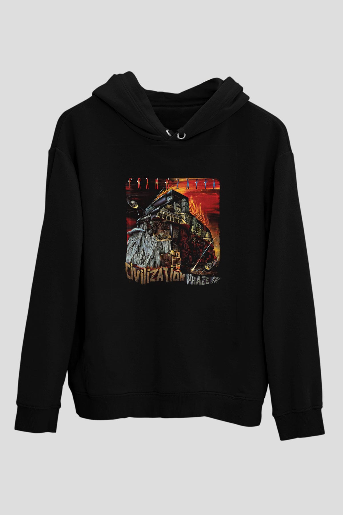 Frank Zappa Baskılı Unisex Siyah Hoodie
