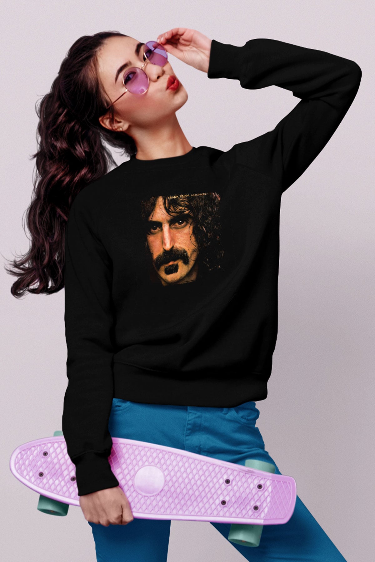 Frank Zappa Baskılı Unisex Siyah Sweatshirt
