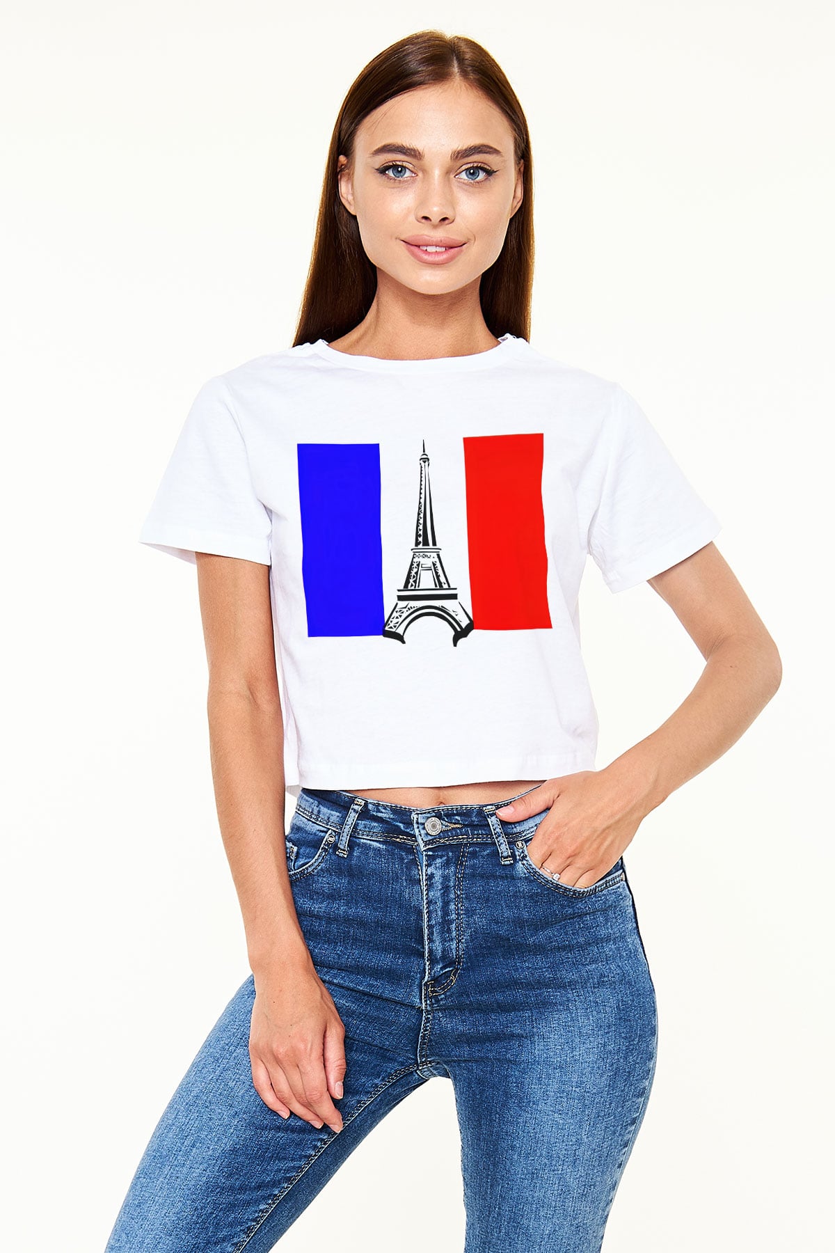 Fransa Beyaz Croptop Tişört