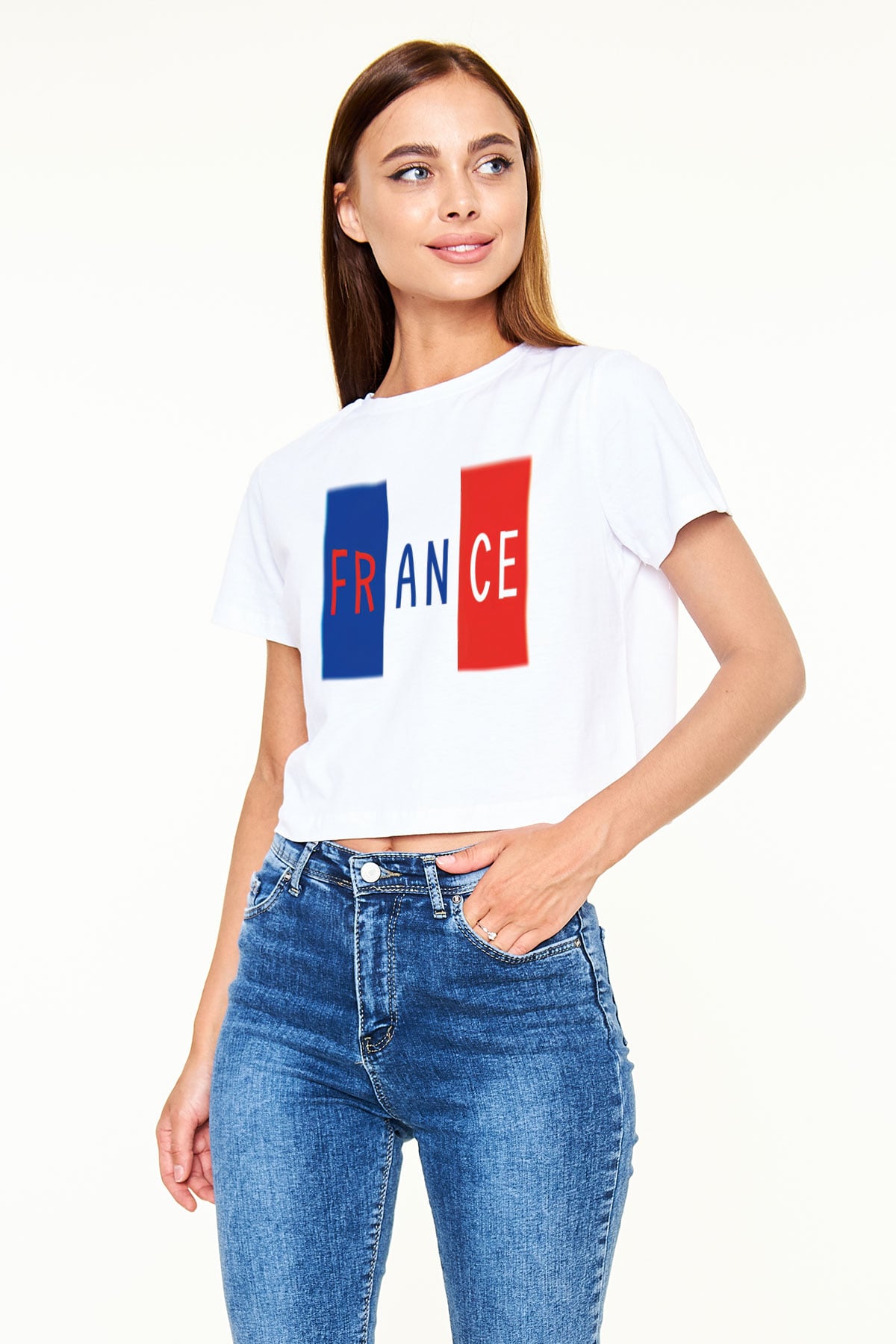 Fransa Beyaz Croptop Tişört