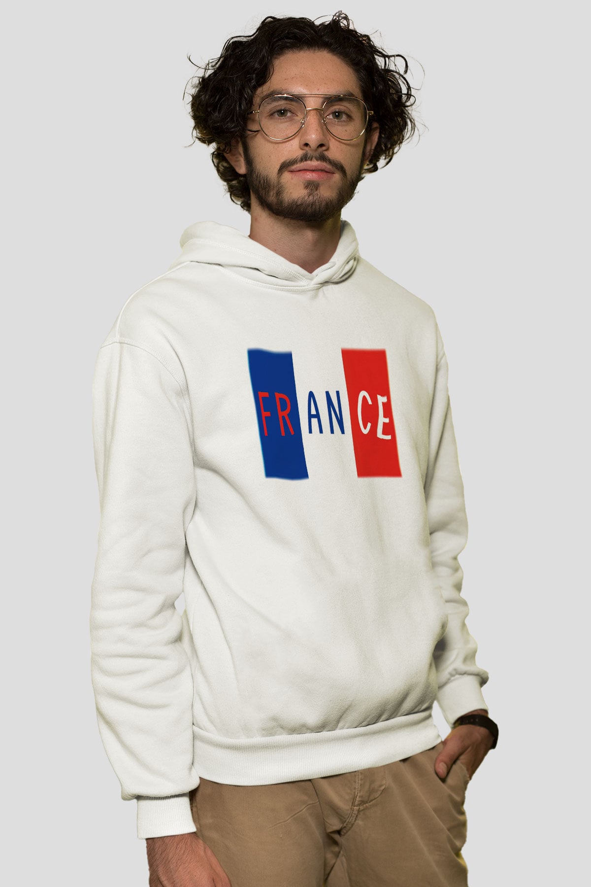 Fransa Beyaz Unisex Kapşonlu Sweatshirt