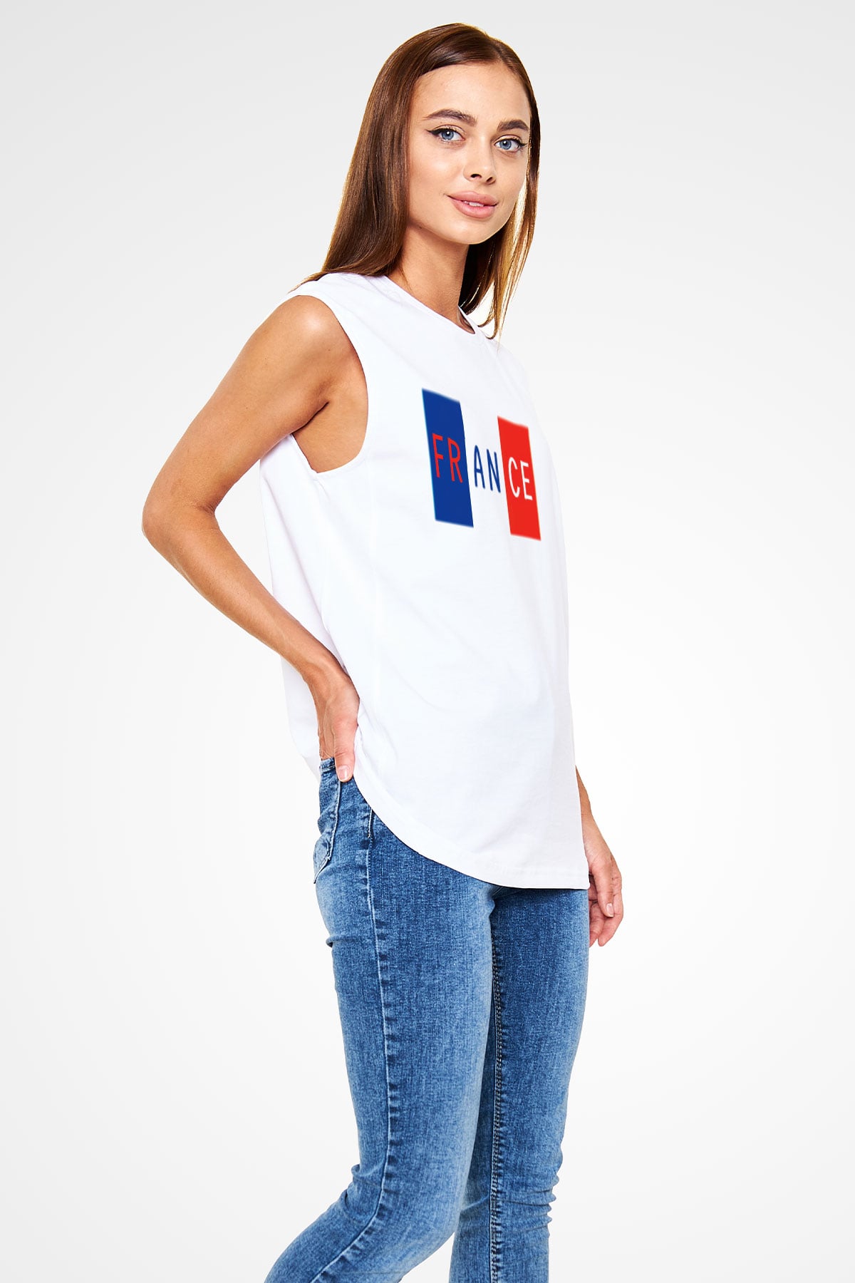 Fransa Beyaz Unisex Kolsuz Tişört