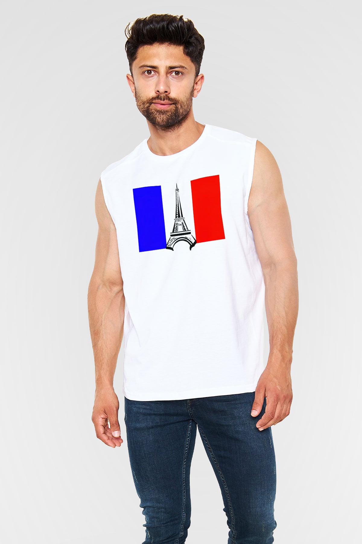 Fransa Beyaz Unisex Kolsuz Tişört