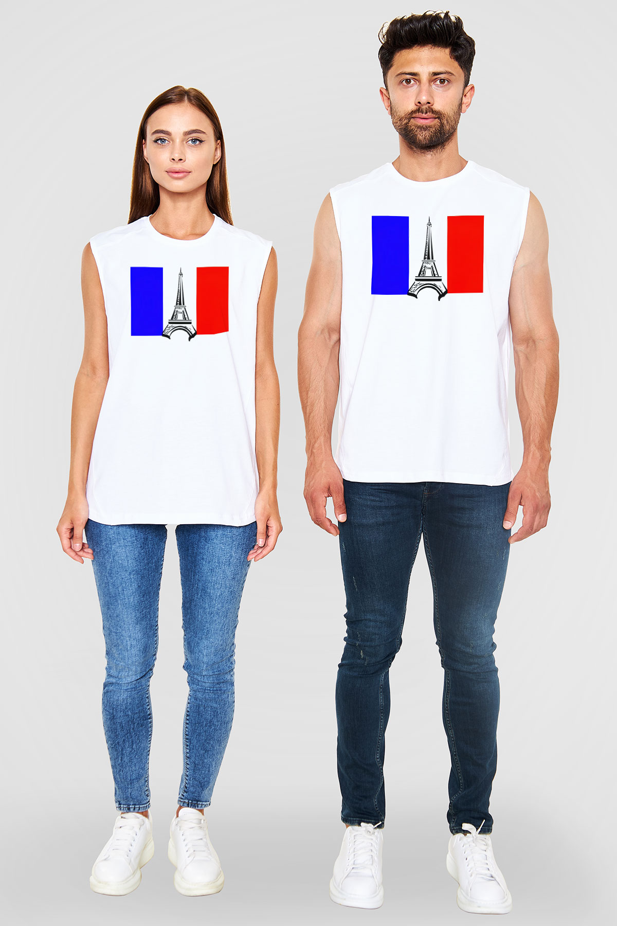 Fransa Beyaz Unisex Kolsuz Tişört