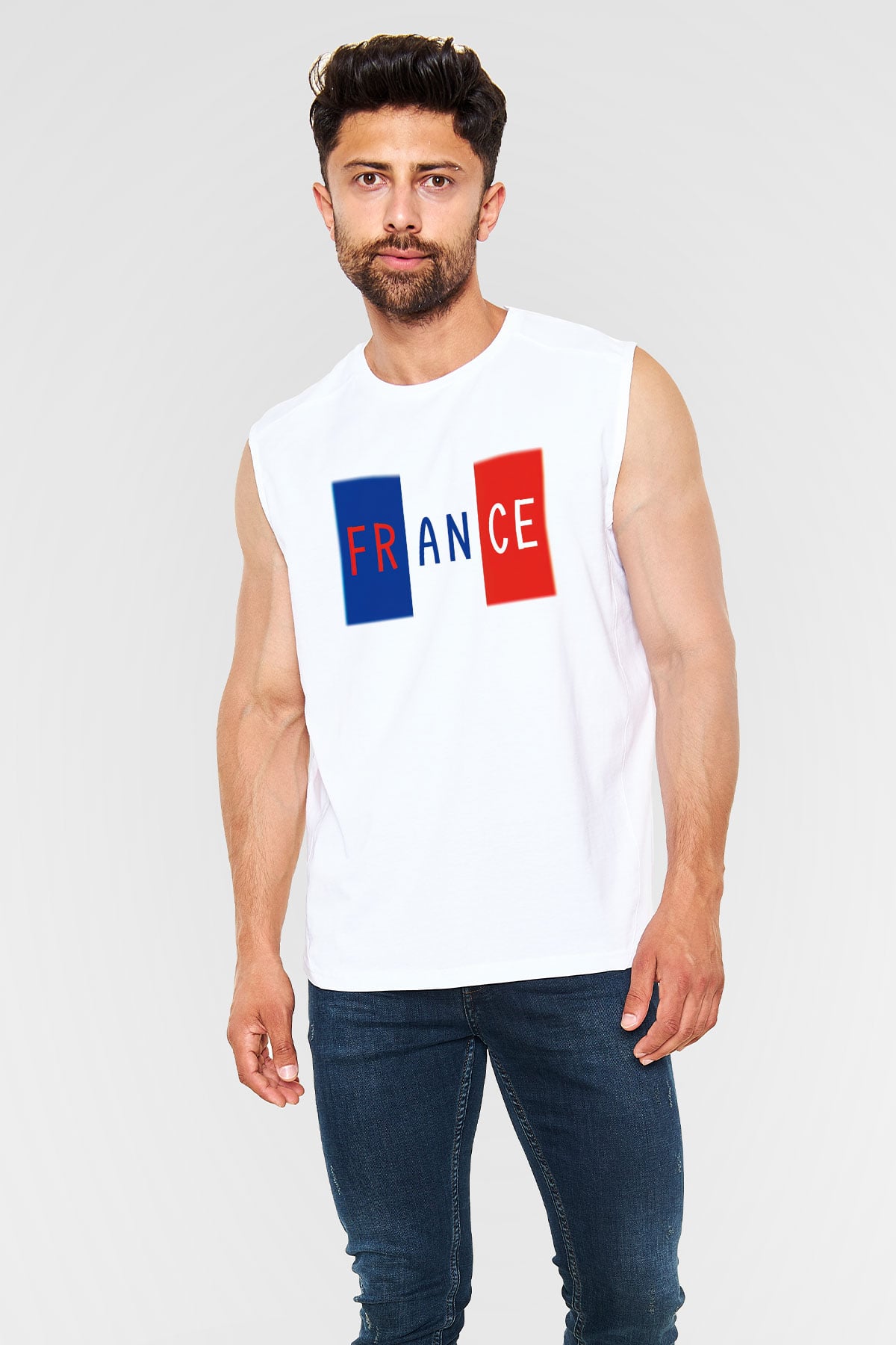 Fransa Beyaz Unisex Kolsuz Tişört