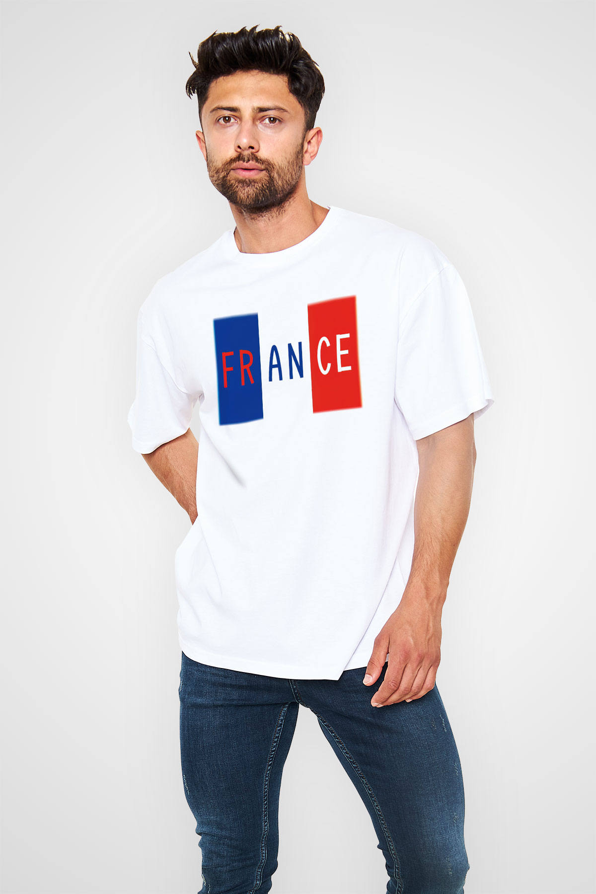 Fransa Beyaz Unisex Oversize Tişört T-Shirt