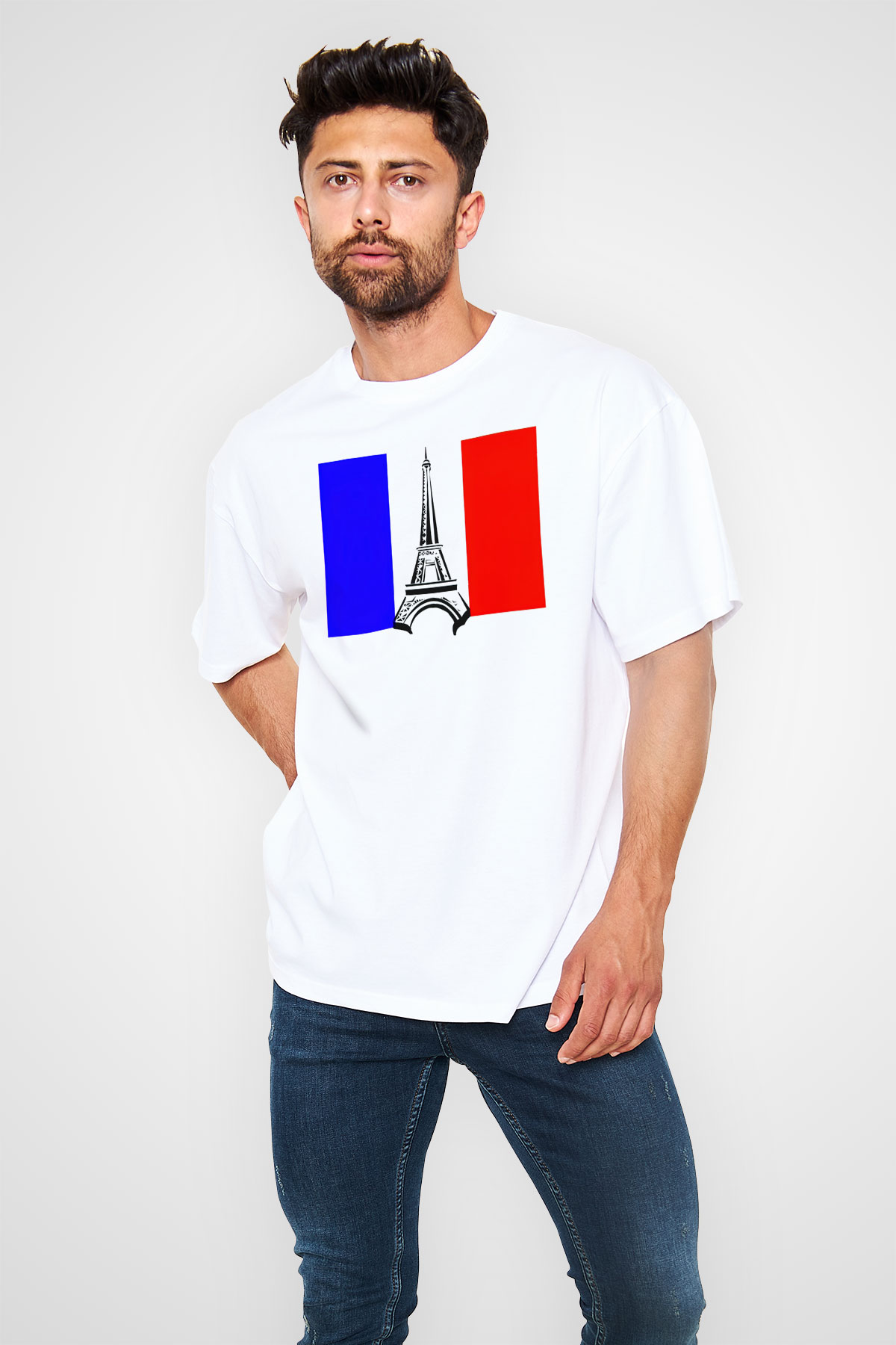 Fransa Beyaz Unisex Oversize Tişört T-Shirt