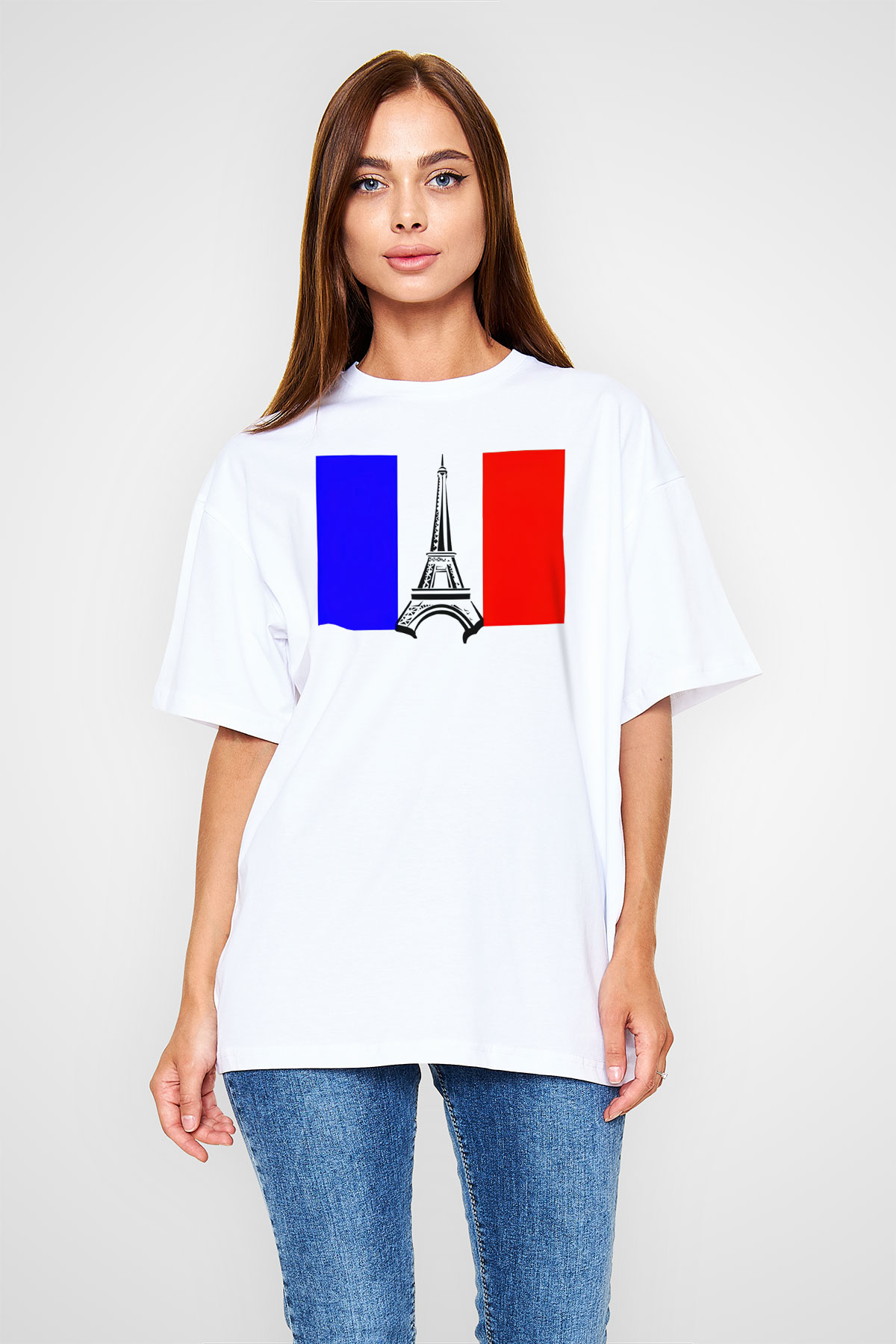 Fransa Beyaz Unisex Oversize Tişört T-Shirt