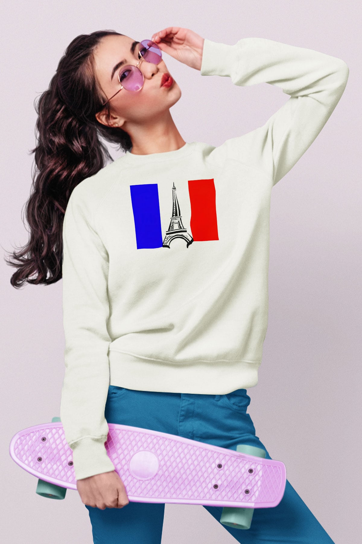 Fransa Beyaz Unisex Sweatshirt