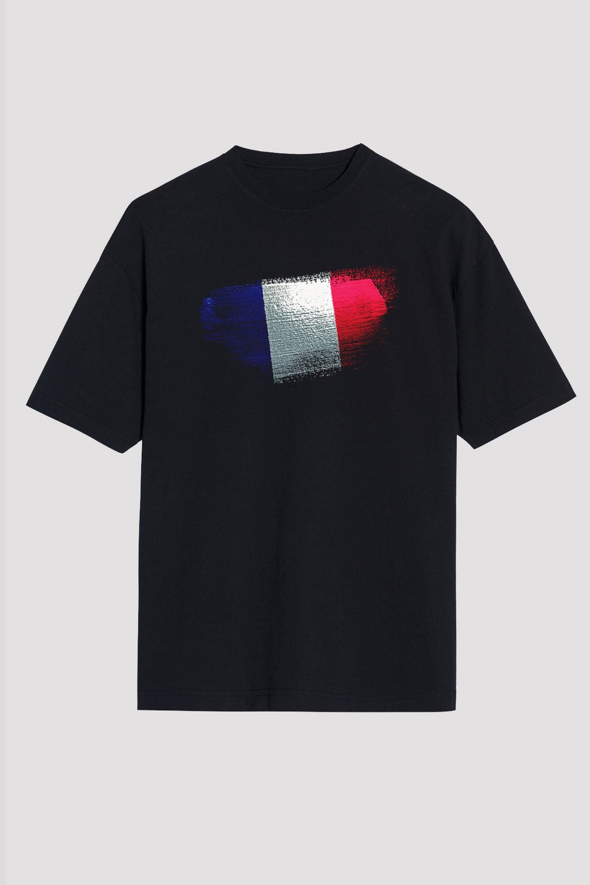 Fransa - France Bayrağı Baskılı Unisex Siyah Oversize Tişört