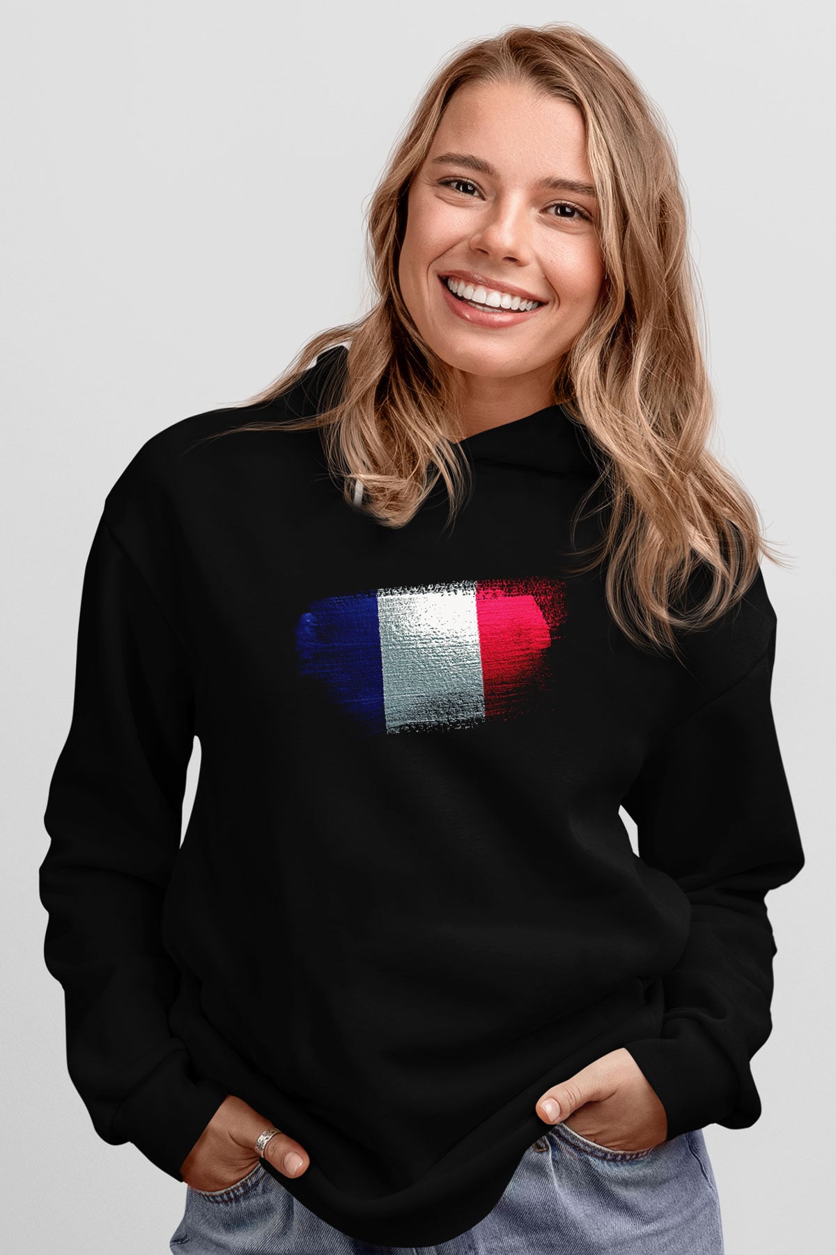 Fransa - France Bayrağı Baskılı Unisex Siyah Hoodie