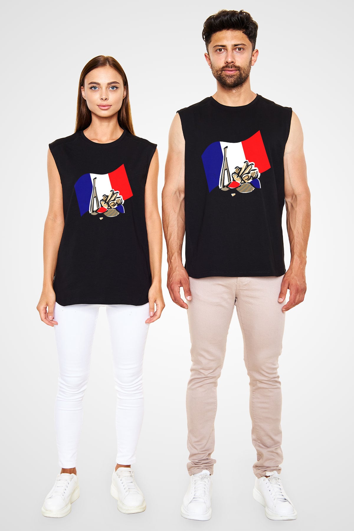 Fransa Siyah Unisex Kolsuz Tişört