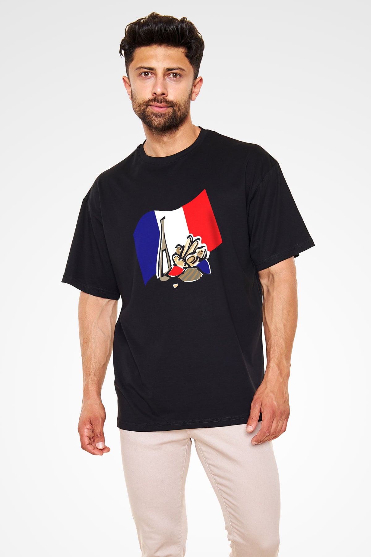 Fransa Siyah Unisex Oversize Tişört T-Shirt