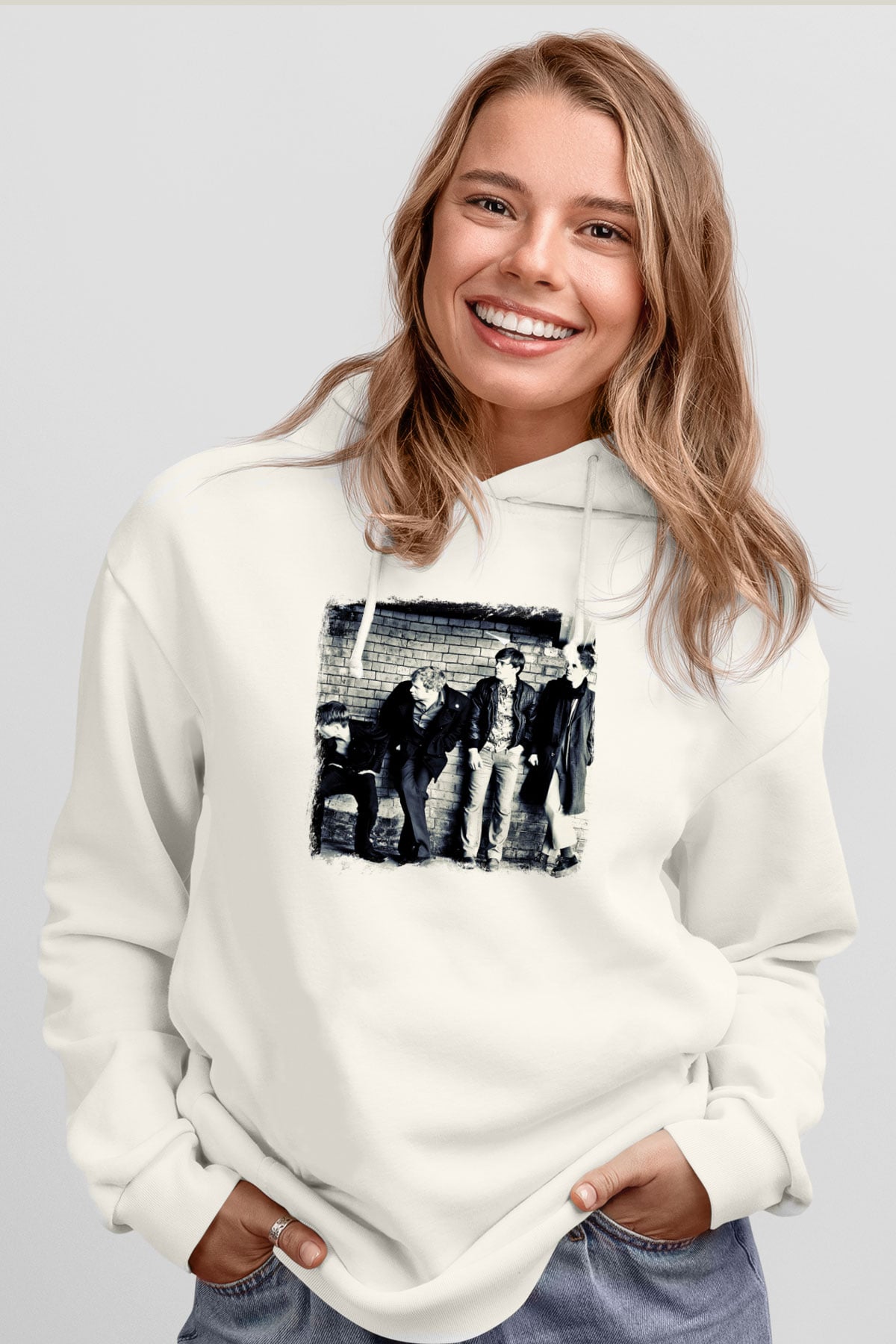 Franz Ferdinand Baskılı Unisex Beyaz Hoodie