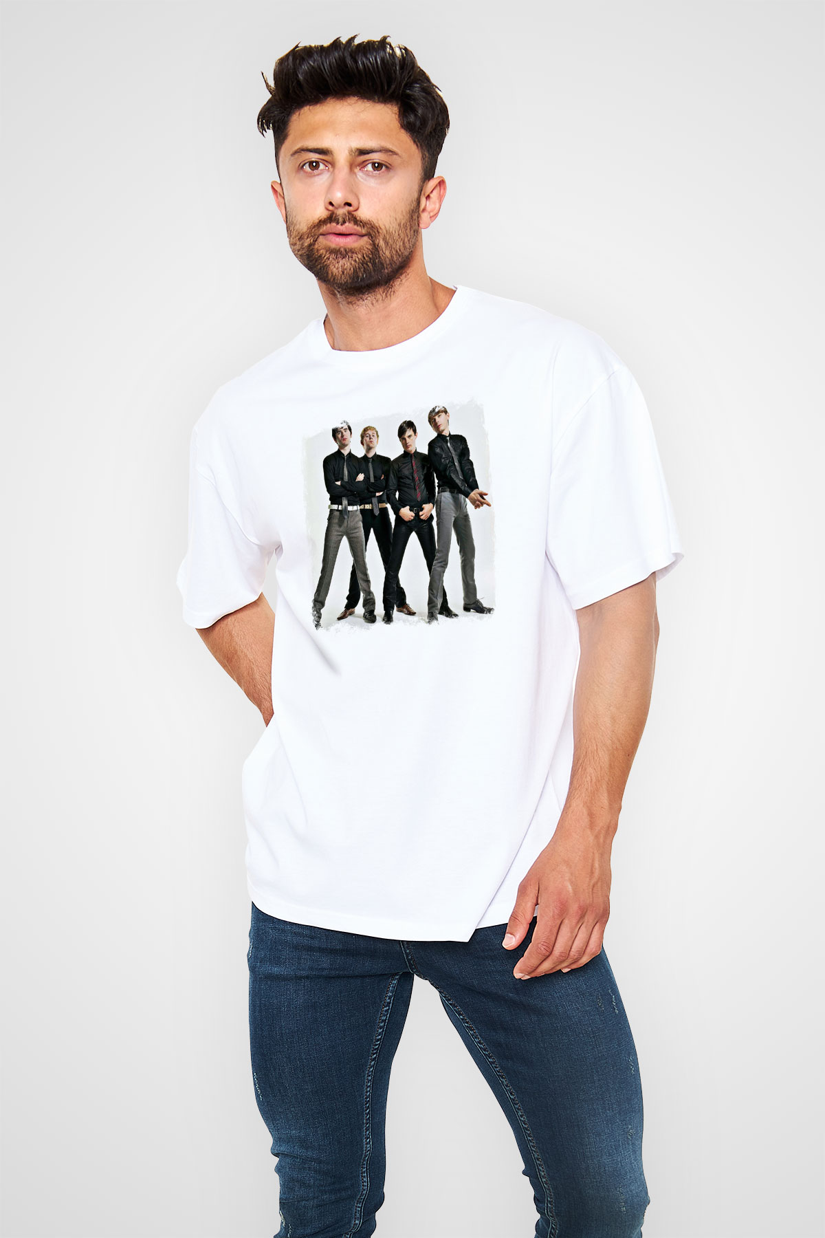 Franz Ferdinand Baskılı Unisex Beyaz Oversize Tişört