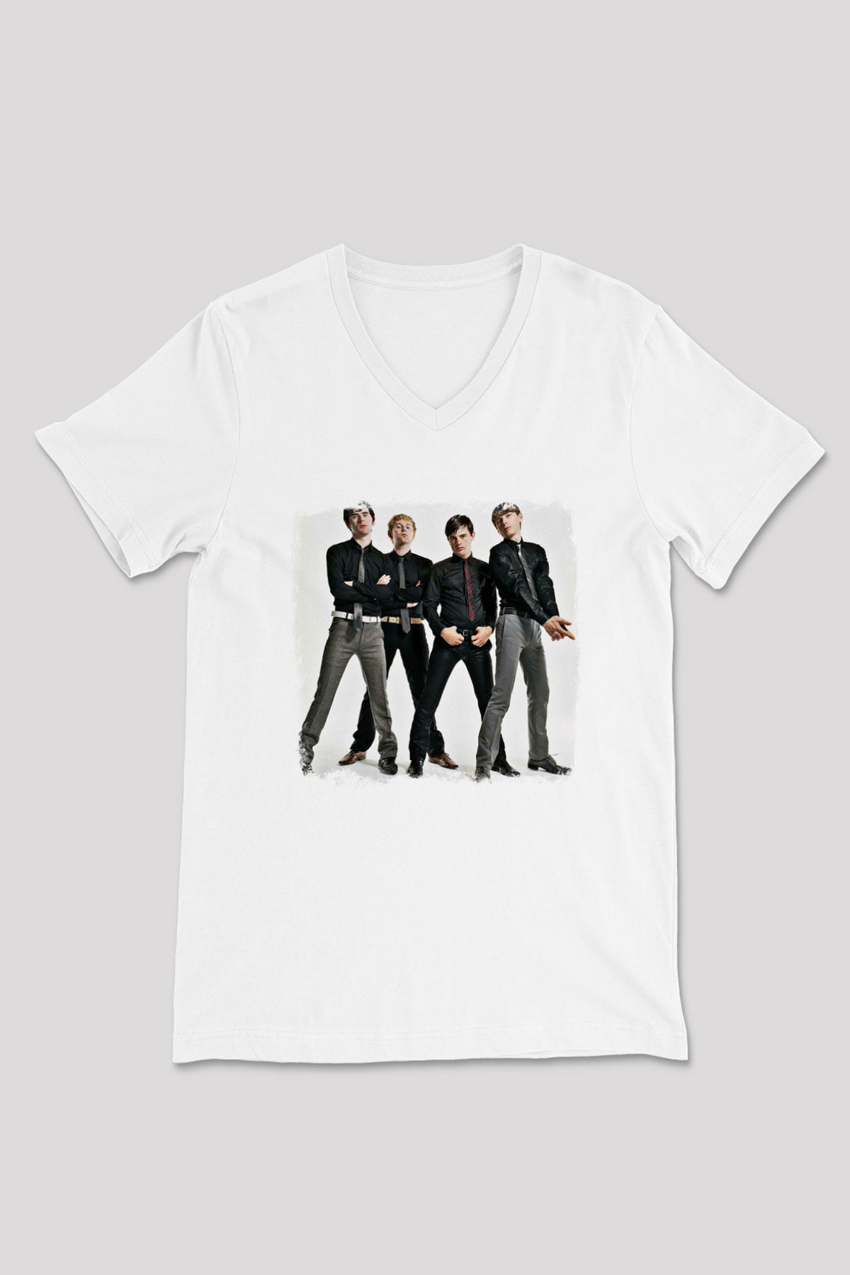 Franz Ferdinand Baskılı Unisex Beyaz V Yaka Tişört