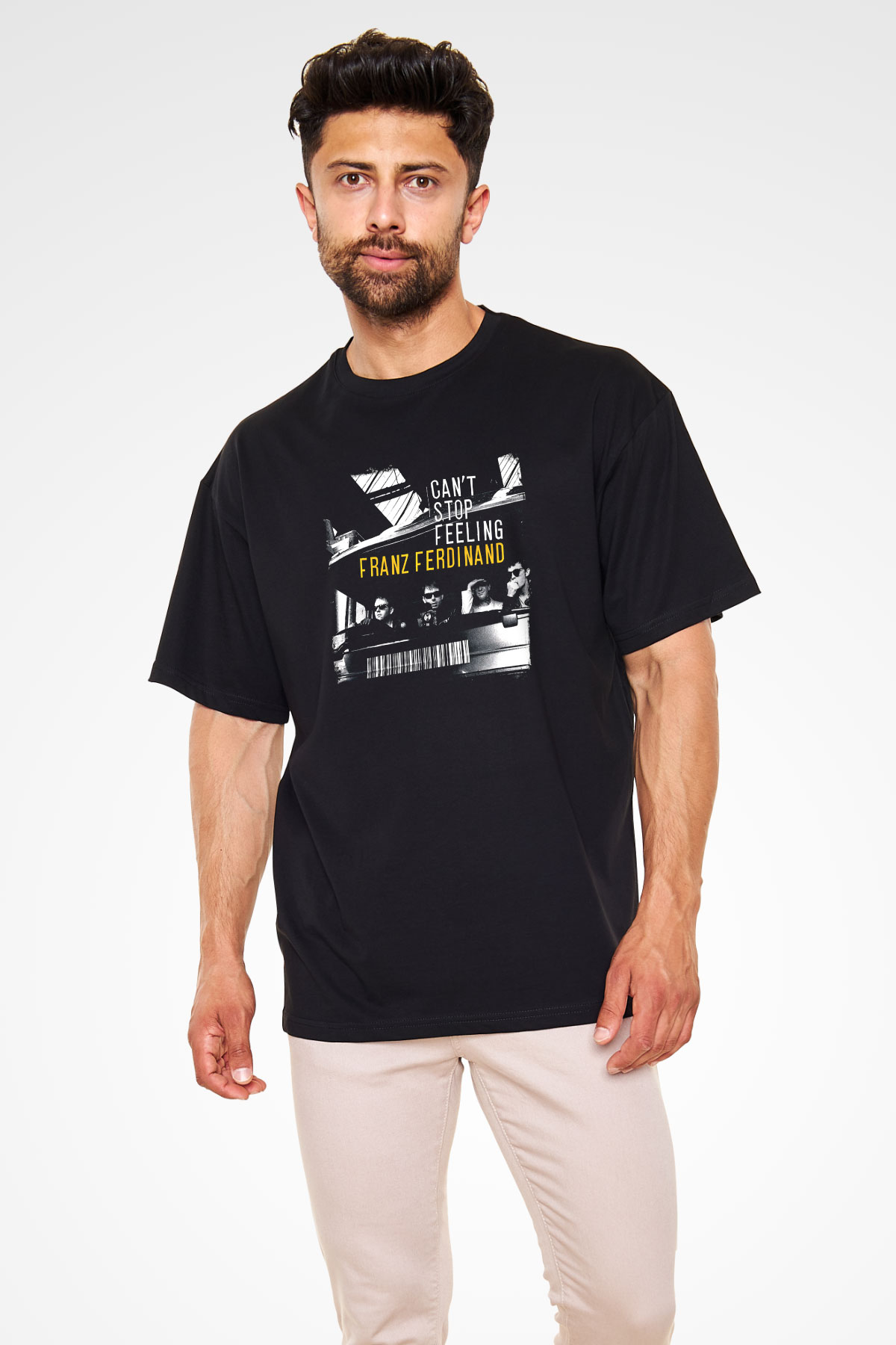 Franz Ferdinand Baskılı Unisex Siyah Oversize Tişört