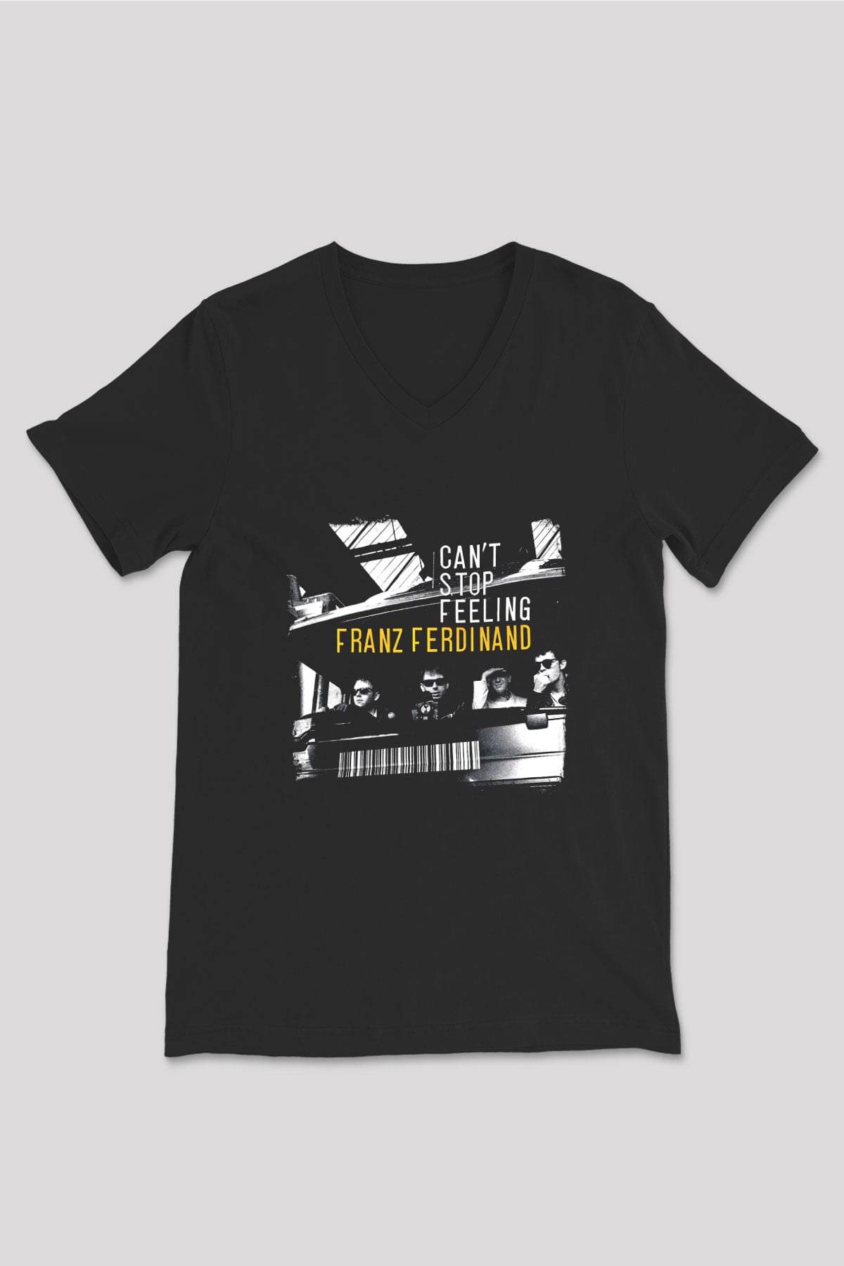 Franz Ferdinand Baskılı Unisex Siyah V Yaka Tişört