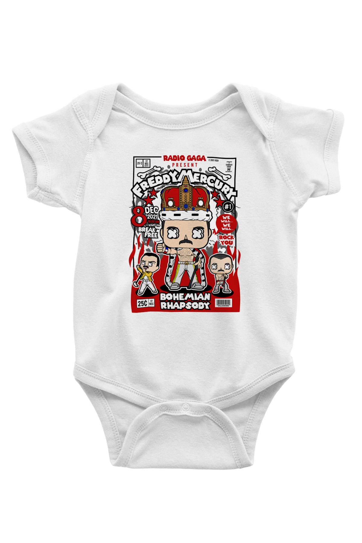 Freddy Mercury Baskılı Unisex Beyaz Bebek Body - Zıbın