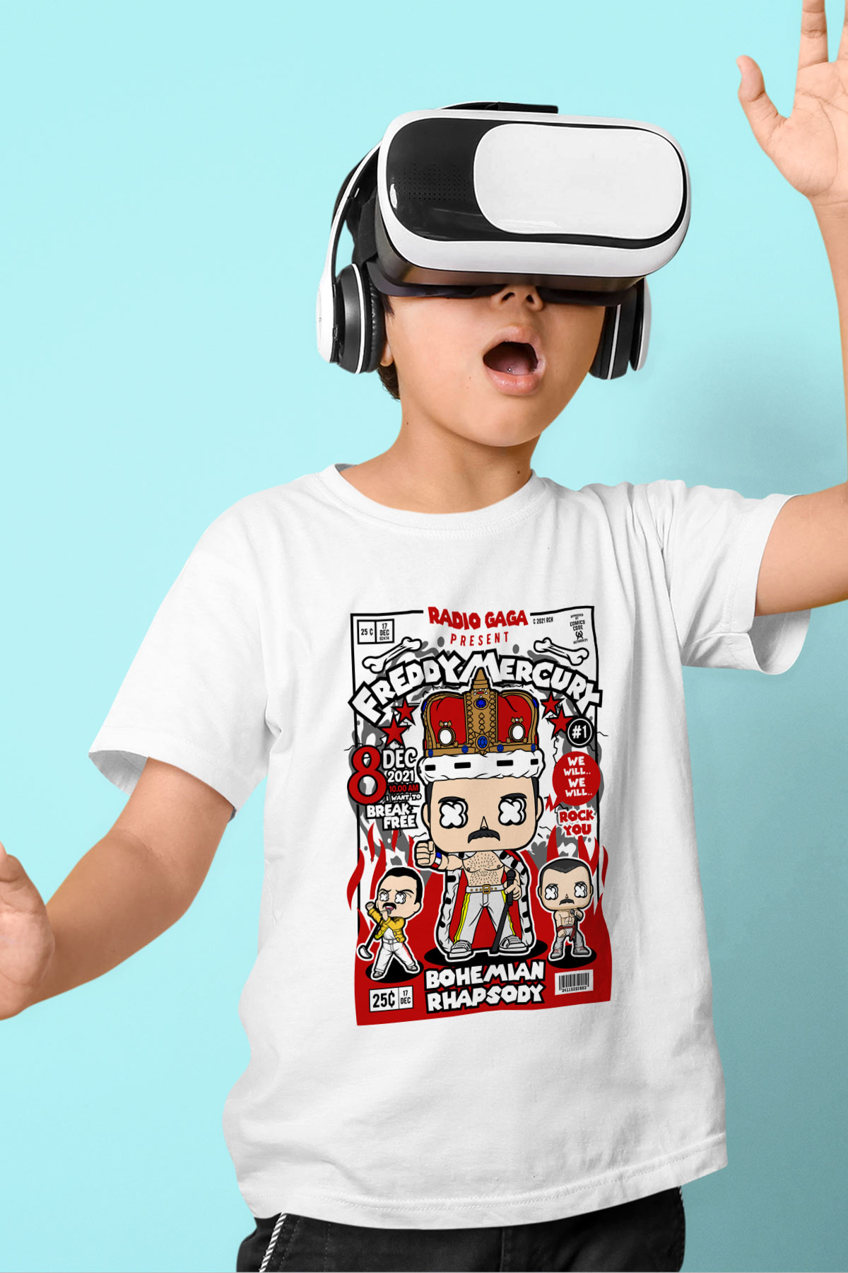 Freddy Mercury Baskılı Unisex Beyaz Çocuk Tişört