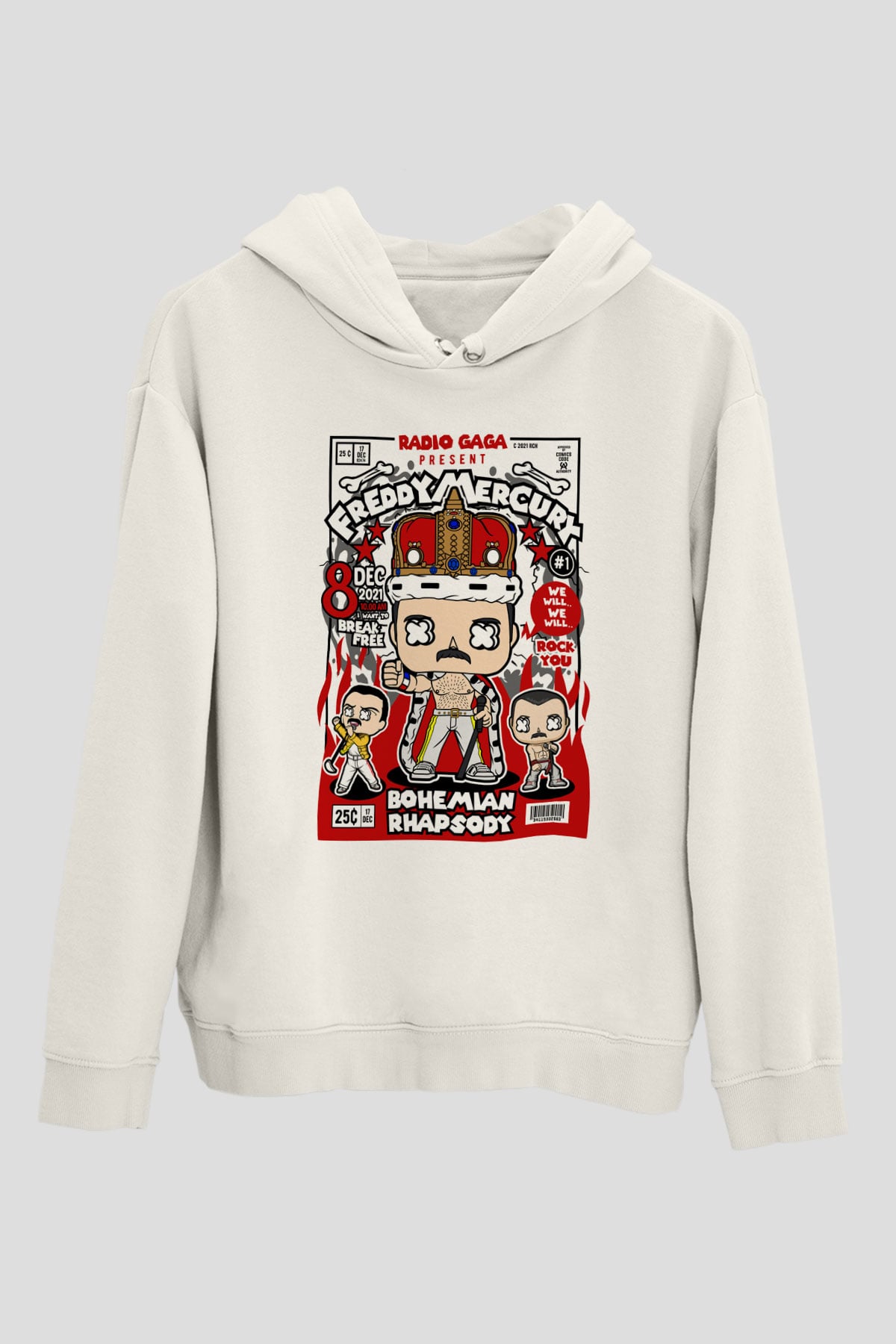 Freddy Mercury Baskılı Unisex Beyaz Hoodie