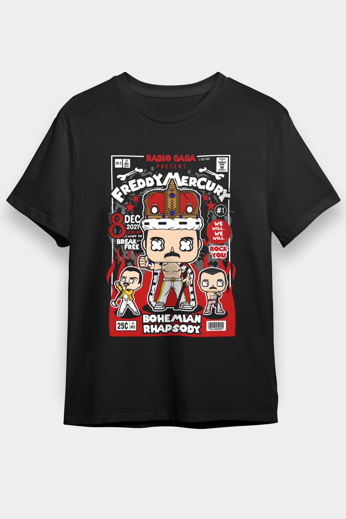 Freddy Mercury Baskılı Unisex Siyah Tişört