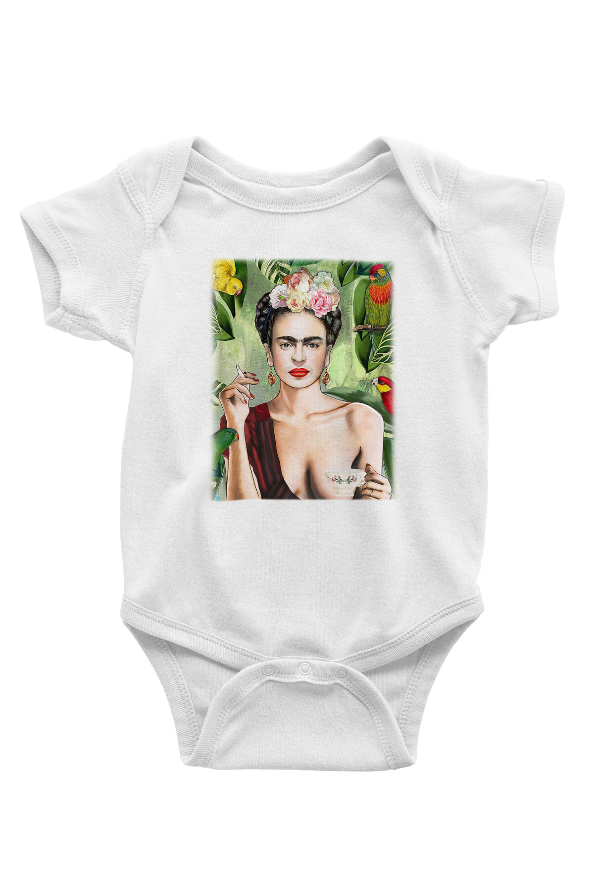 Frida Kahlo Baskılı Beyaz Unisex Bebek Body - Zıbın